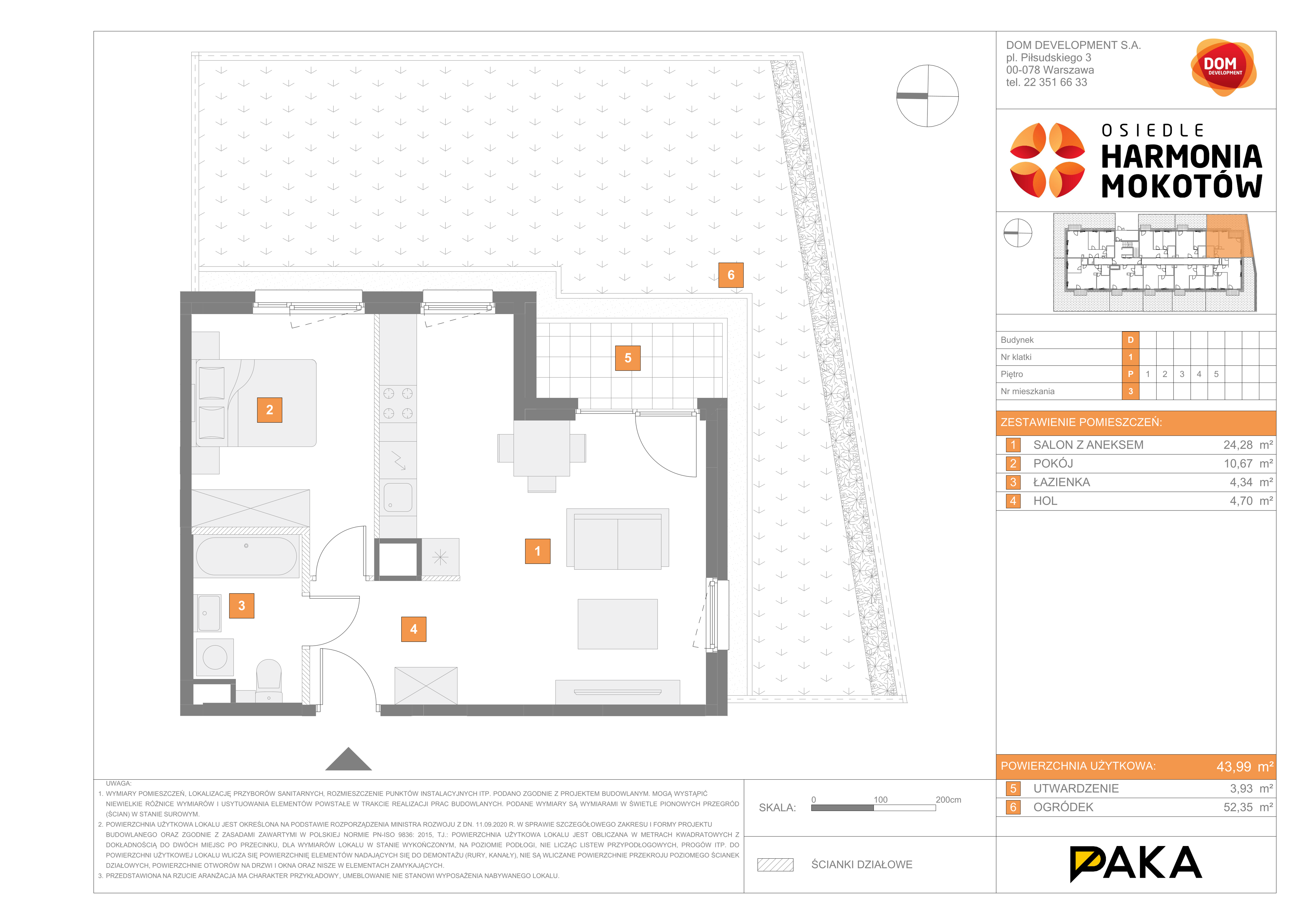 Mieszkanie 43,99 m², parter, oferta nr D/3, Harmonia Mokotów, Warszawa, Mokotów, Siekierki, al. Polski Walczącej / Józefa Becka-idx