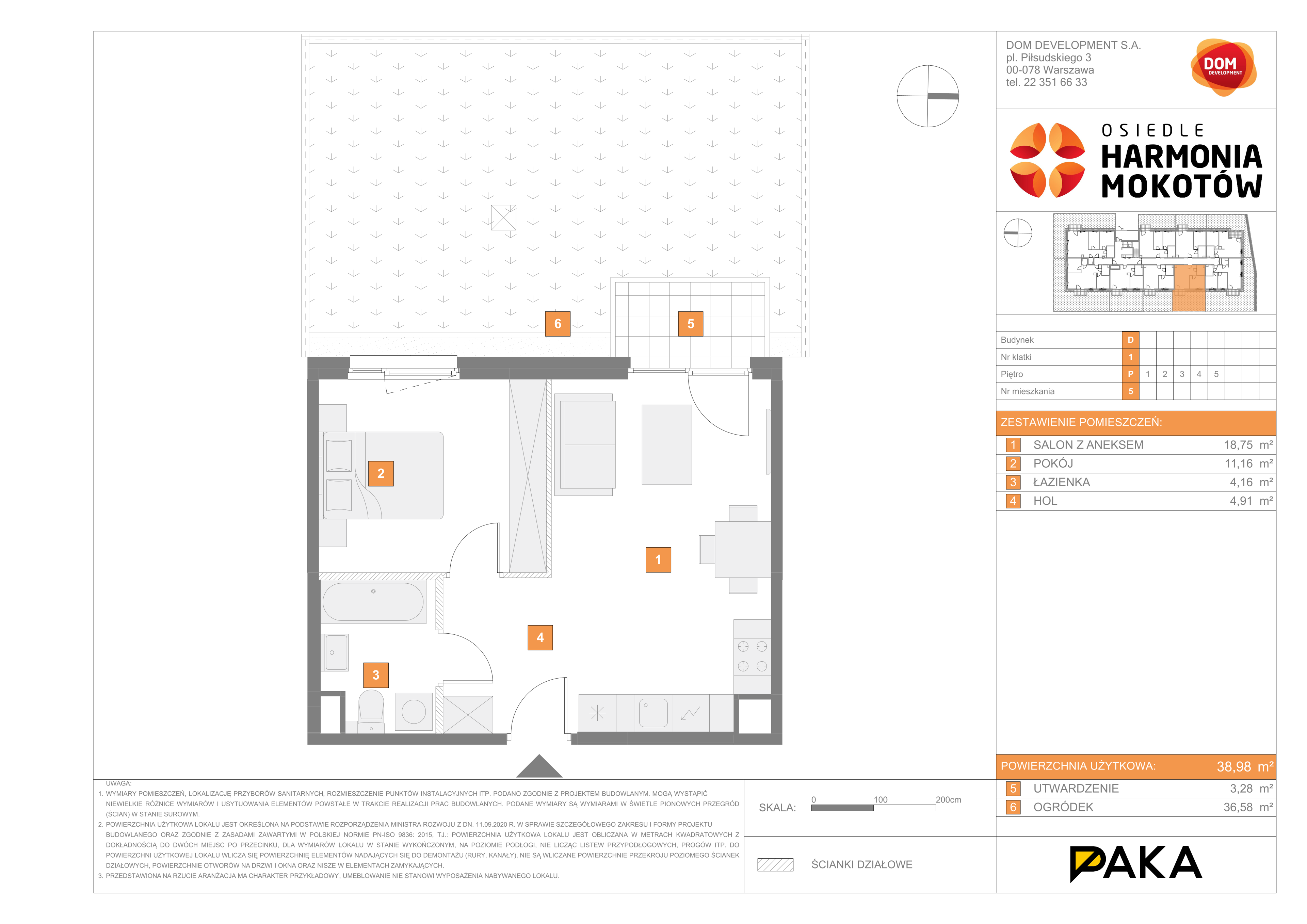 Mieszkanie 38,98 m², parter, oferta nr D/5, Harmonia Mokotów, Warszawa, Mokotów, Siekierki, al. Polski Walczącej / Józefa Becka-idx