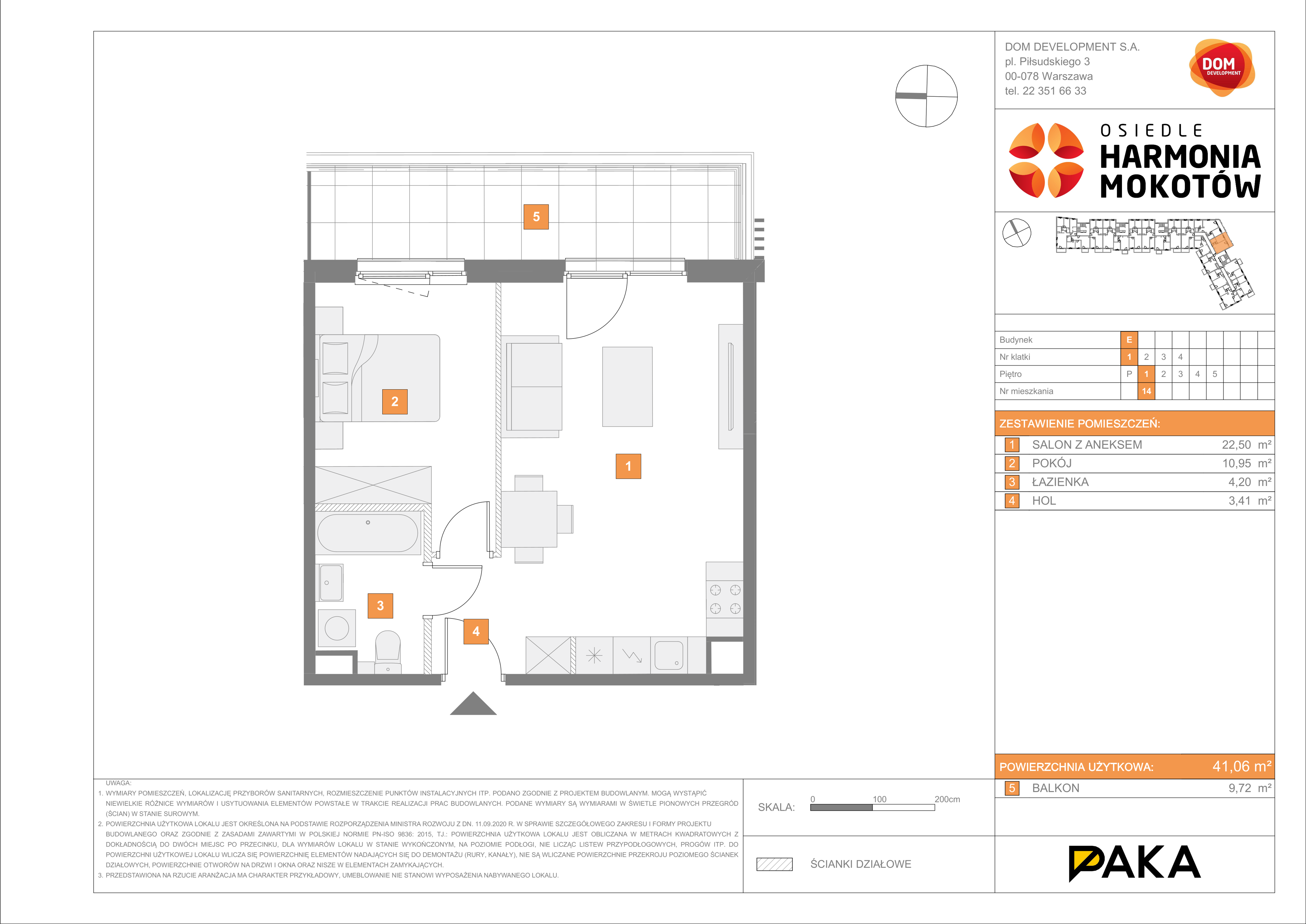 Mieszkanie 41,06 m², piętro 1, oferta nr E/14, Harmonia Mokotów, Warszawa, Mokotów, Siekierki, al. Polski Walczącej / Józefa Becka-idx