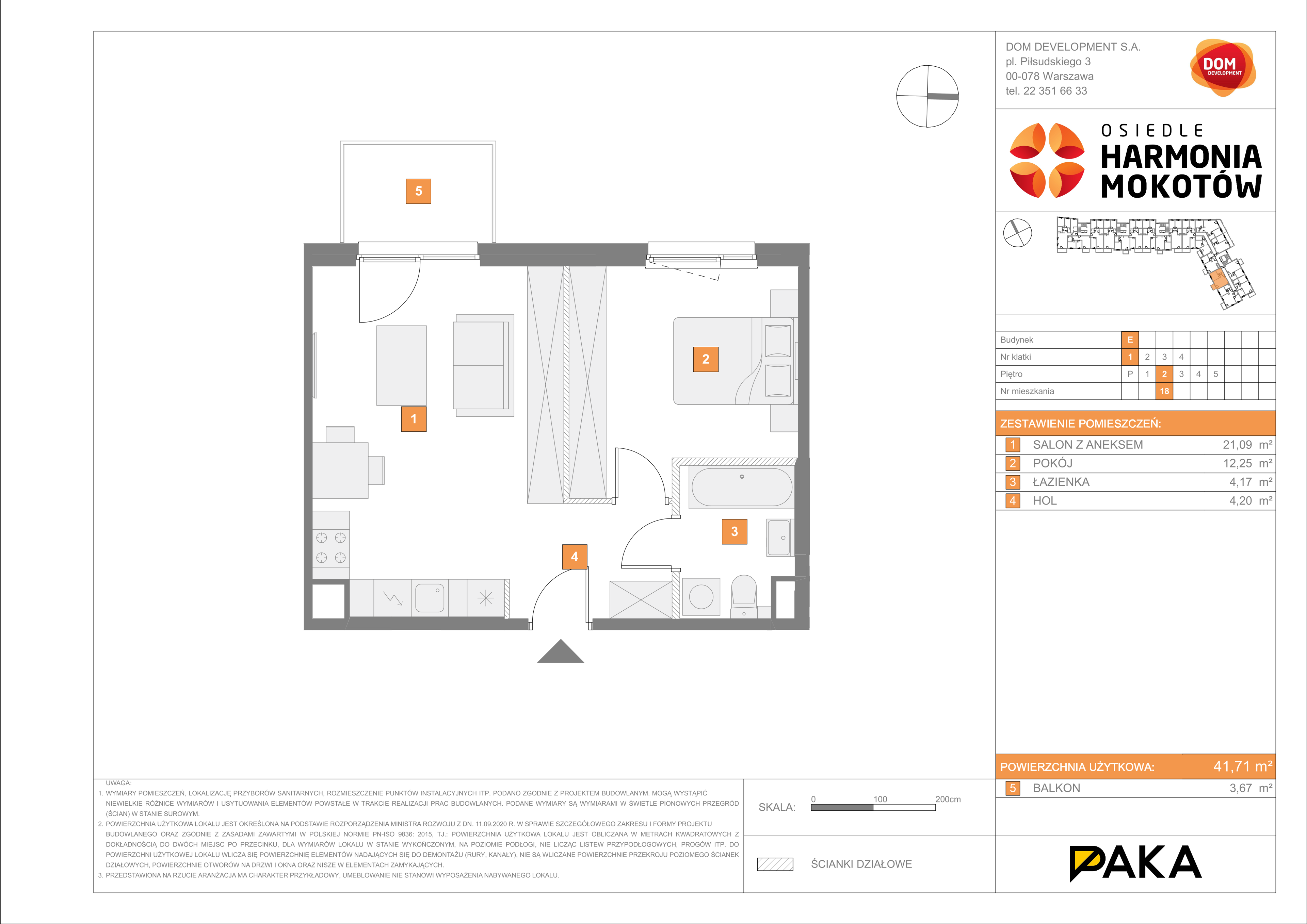 Mieszkanie 41,71 m², piętro 2, oferta nr E/18, Harmonia Mokotów, Warszawa, Mokotów, Siekierki, al. Polski Walczącej / Józefa Becka-idx