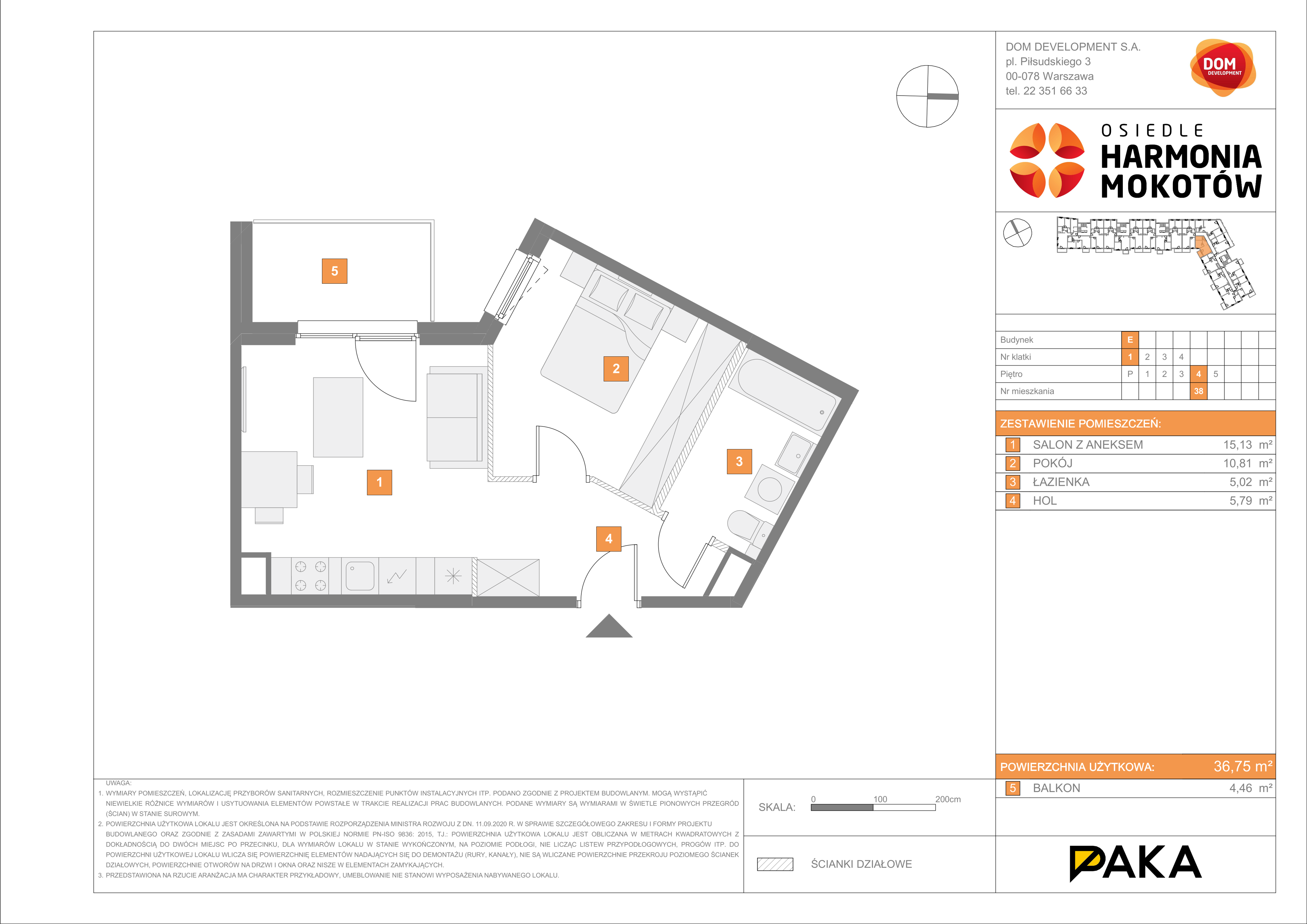 Mieszkanie 36,75 m², piętro 4, oferta nr E/38, Harmonia Mokotów, Warszawa, Mokotów, Siekierki, al. Polski Walczącej / Józefa Becka-idx