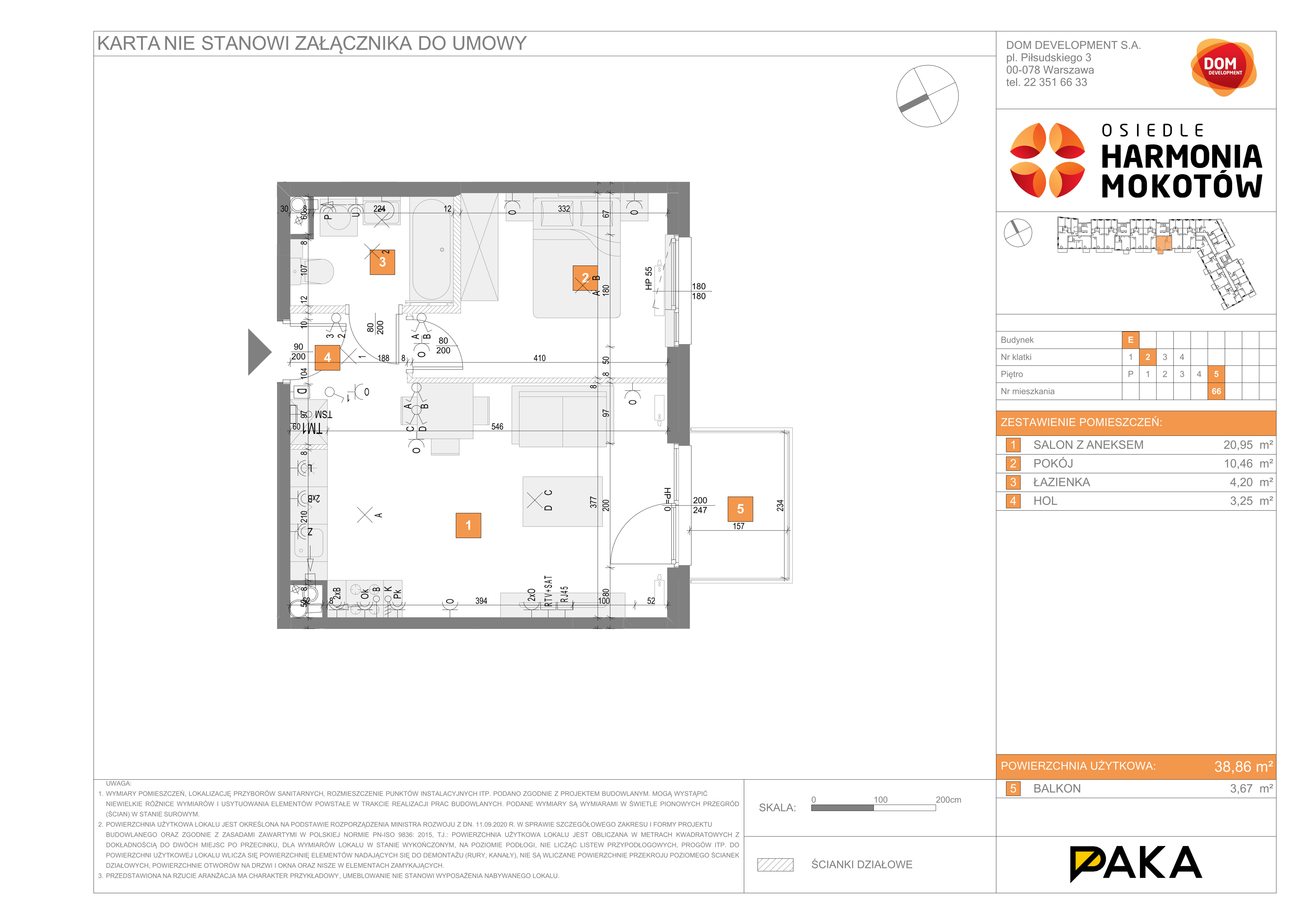 Mieszkanie 38,86 m², piętro 5, oferta nr E/66, Harmonia Mokotów, Warszawa, Mokotów, Siekierki, al. Polski Walczącej / Józefa Becka-idx