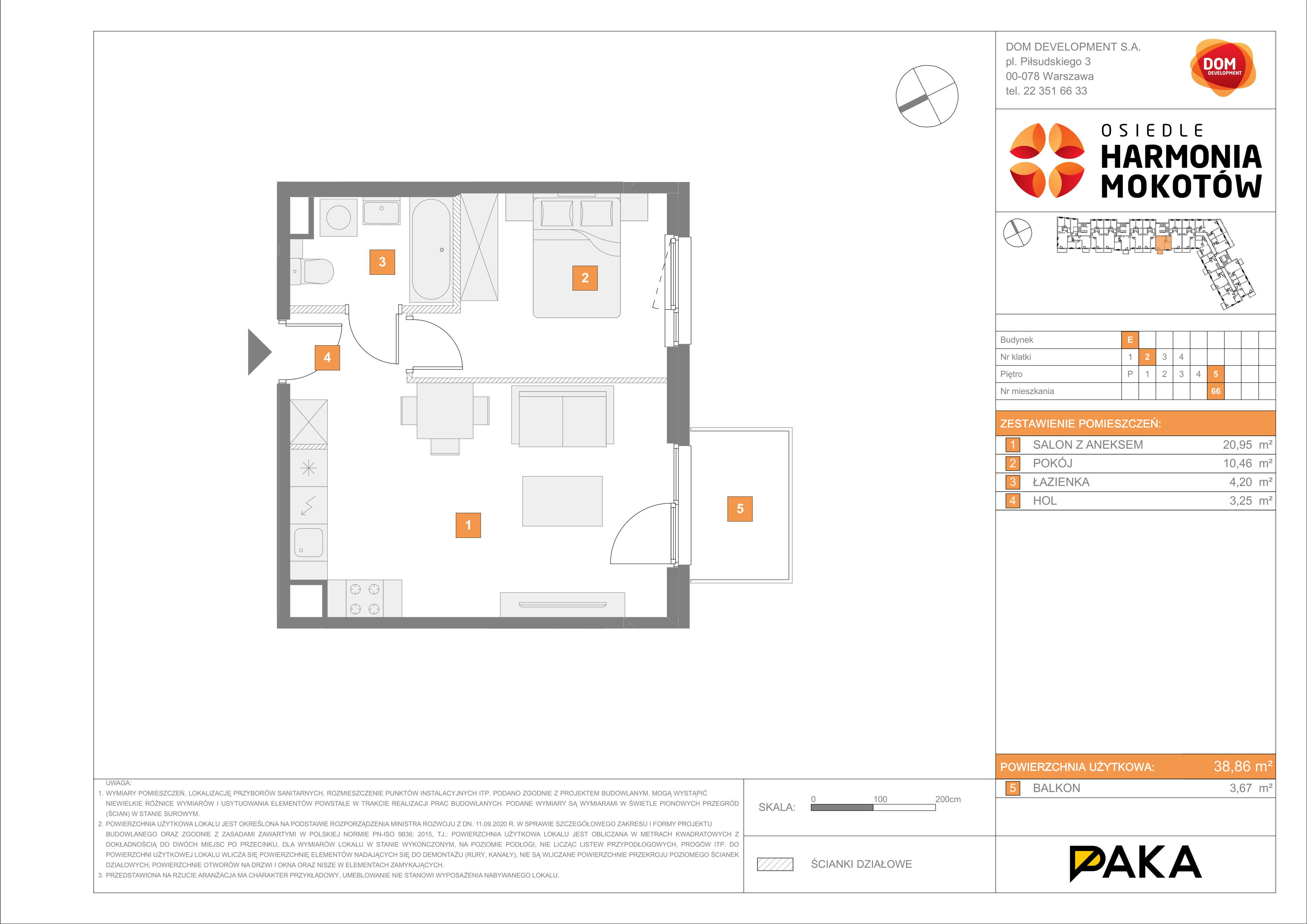 Mieszkanie 38,86 m², piętro 5, oferta nr E/66, Harmonia Mokotów, Warszawa, Mokotów, Siekierki, al. Polski Walczącej / Józefa Becka-idx