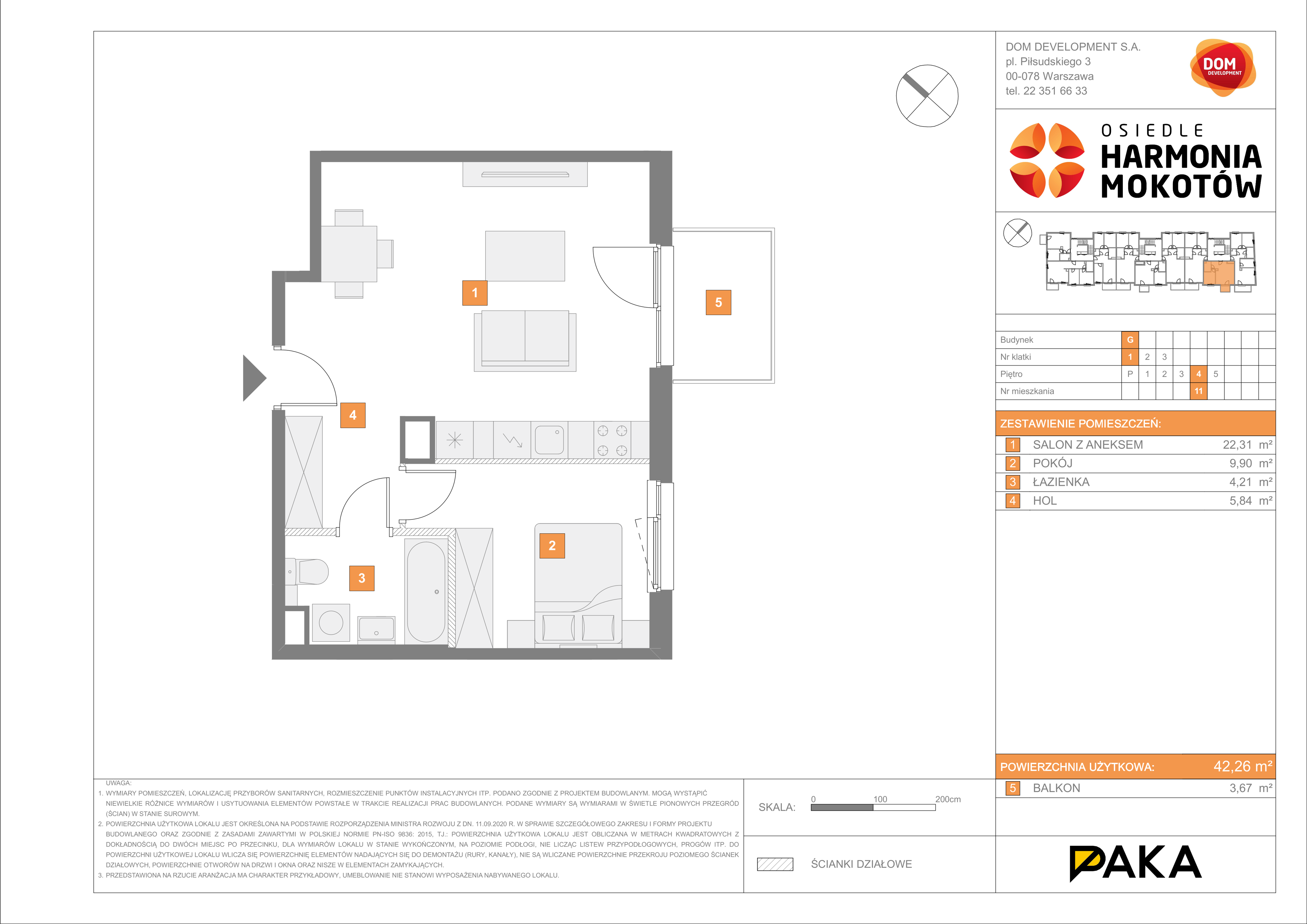 Mieszkanie 42,26 m², piętro 4, oferta nr G/11, Harmonia Mokotów, Warszawa, Mokotów, Siekierki, al. Polski Walczącej / Józefa Becka-idx