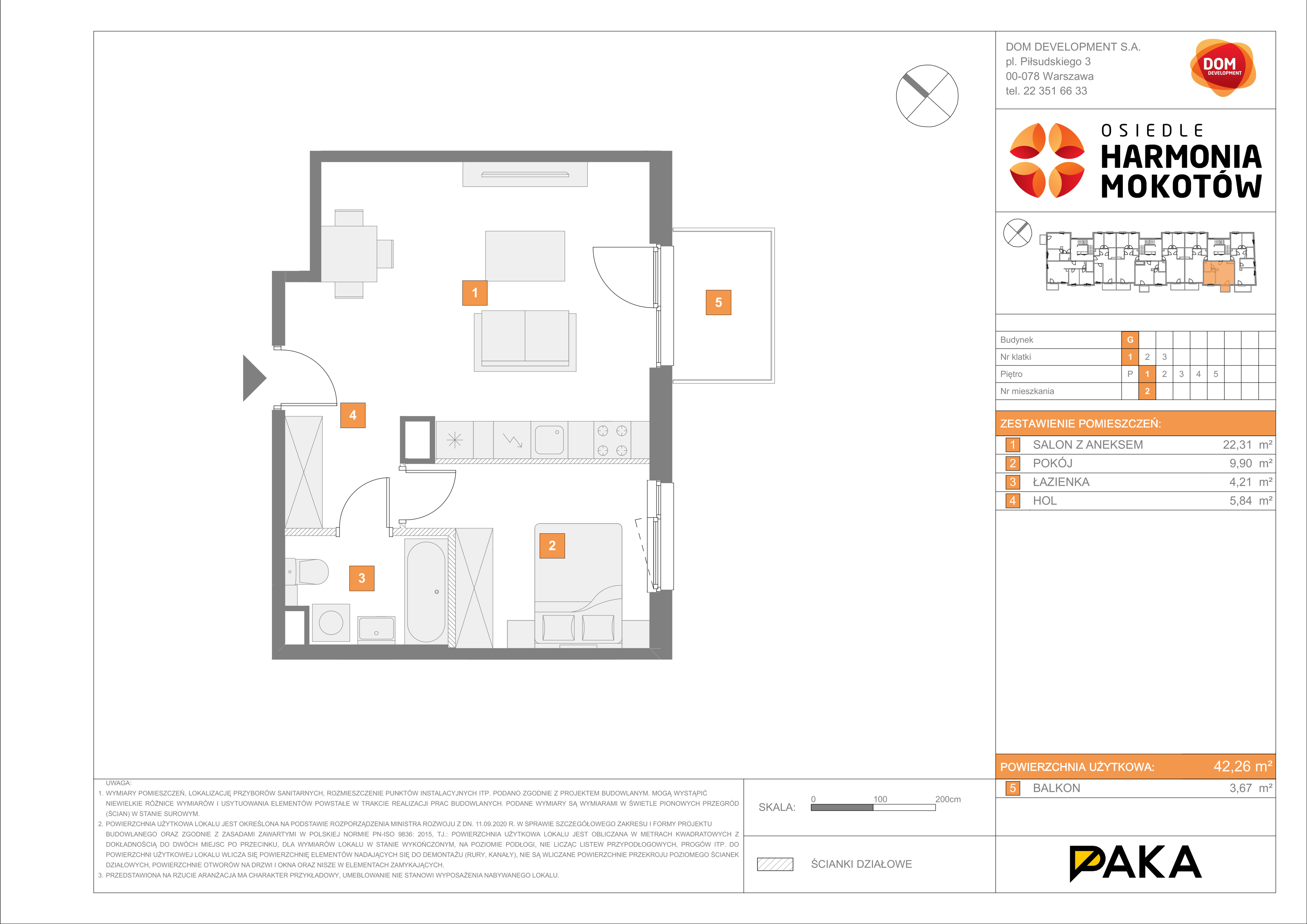 Mieszkanie 42,26 m², piętro 1, oferta nr G/2, Harmonia Mokotów, Warszawa, Mokotów, Siekierki, al. Polski Walczącej / Józefa Becka-idx