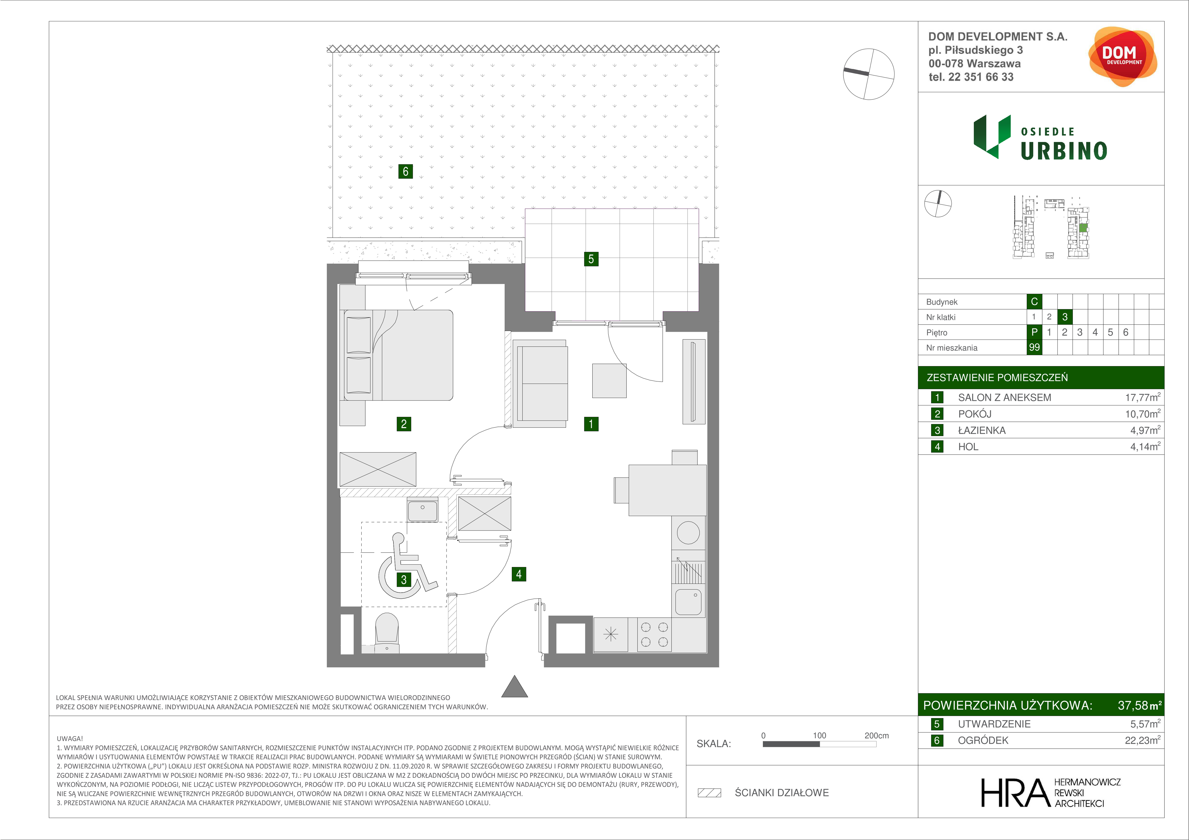 Mieszkanie 37,58 m², parter, oferta nr C/99, Osiedle Urbino 1.3, Warszawa, Włochy, Raków, ul. Równoległa 16-idx