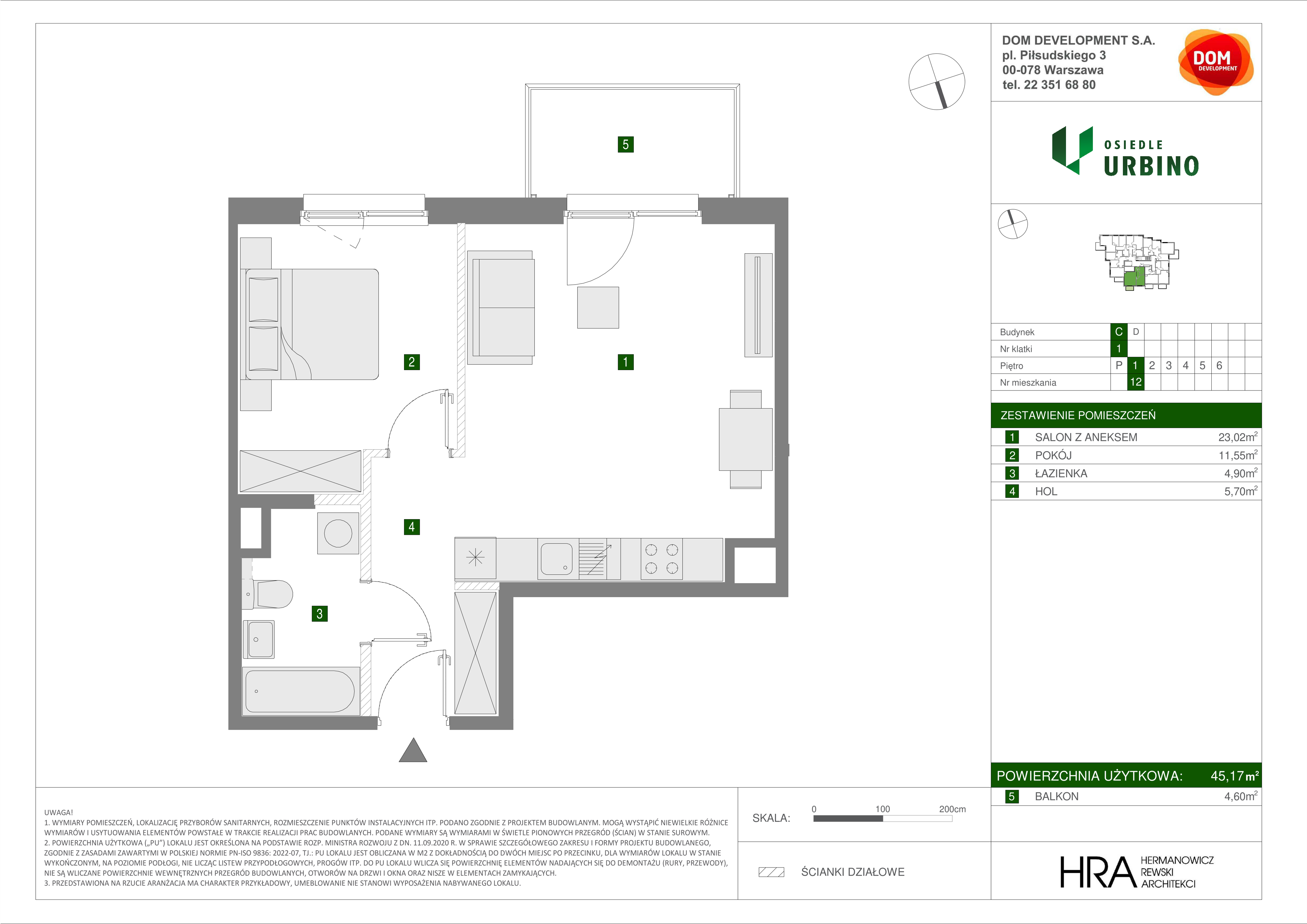 Mieszkanie 45,17 m², piętro 1, oferta nr C/12, Osiedle Urbino, Warszawa, Włochy, Raków, ul. Równoległa-idx