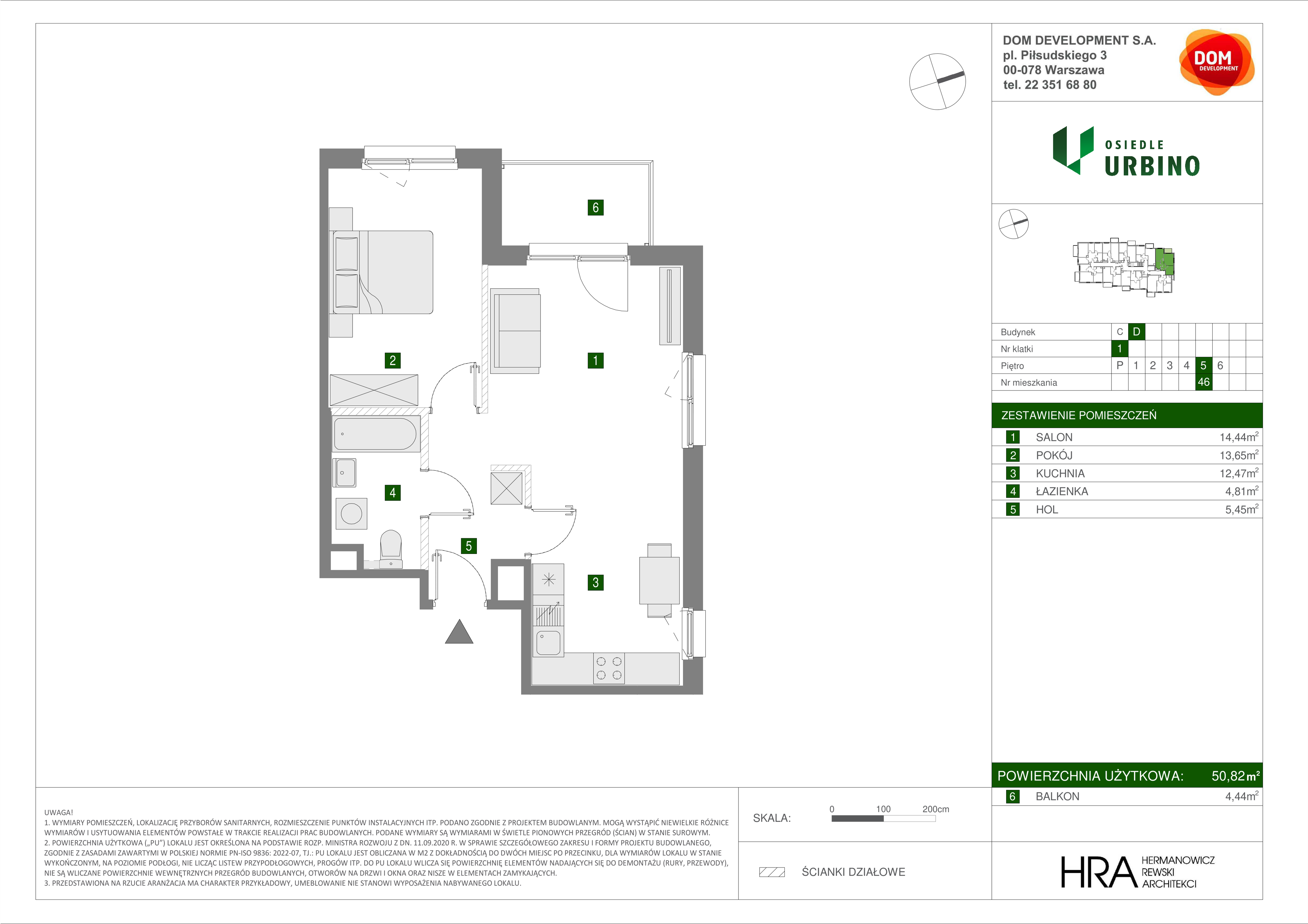 Mieszkanie 50,82 m², piętro 5, oferta nr D/46, Osiedle Urbino, Warszawa, Włochy, Raków, ul. Równoległa-idx