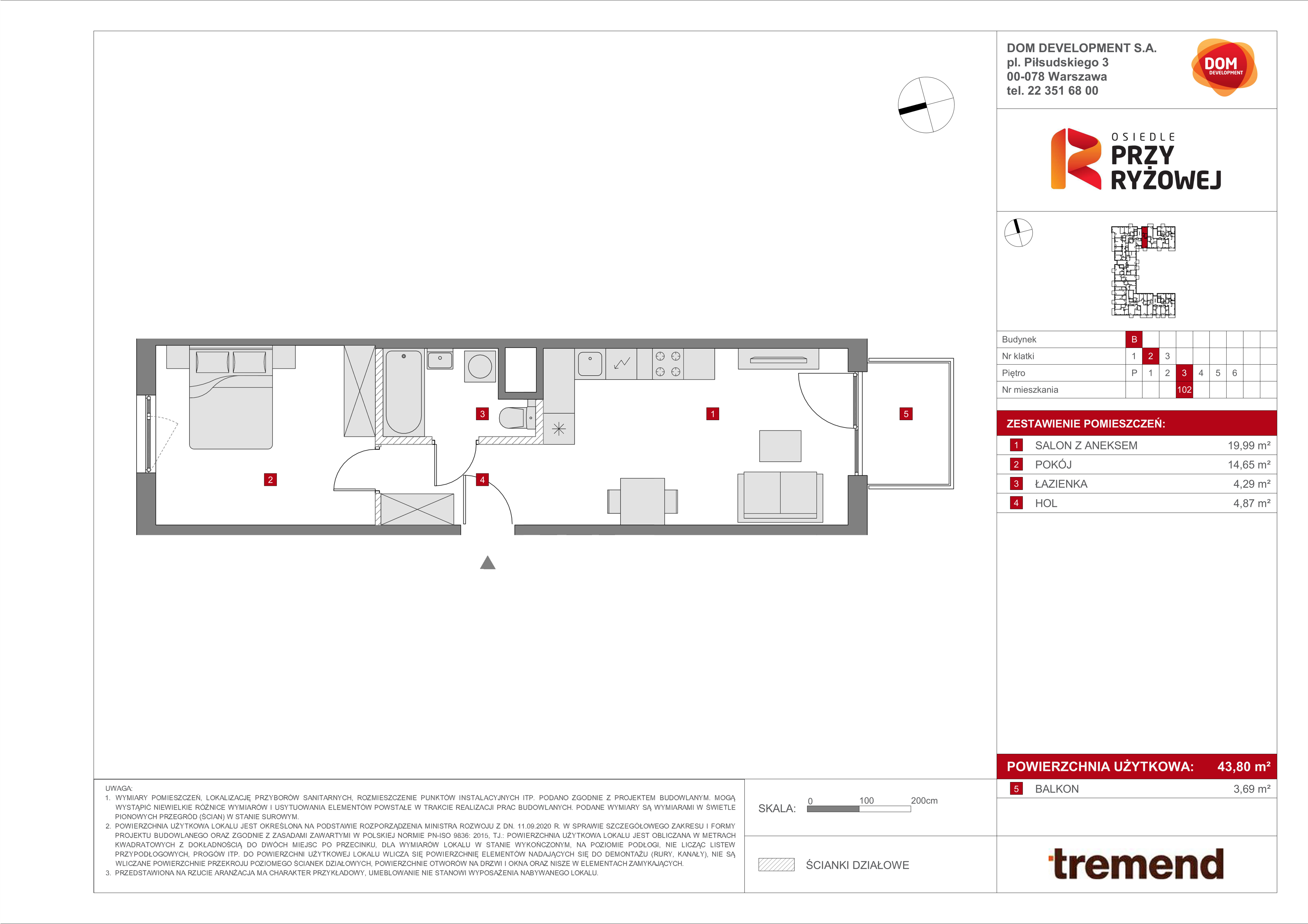 Mieszkanie 43,80 m², piętro 3, oferta nr B/102, Osiedle przy Ryżowej, Warszawa, Ursus, Skorosze, ul. Ryżowa 62-idx