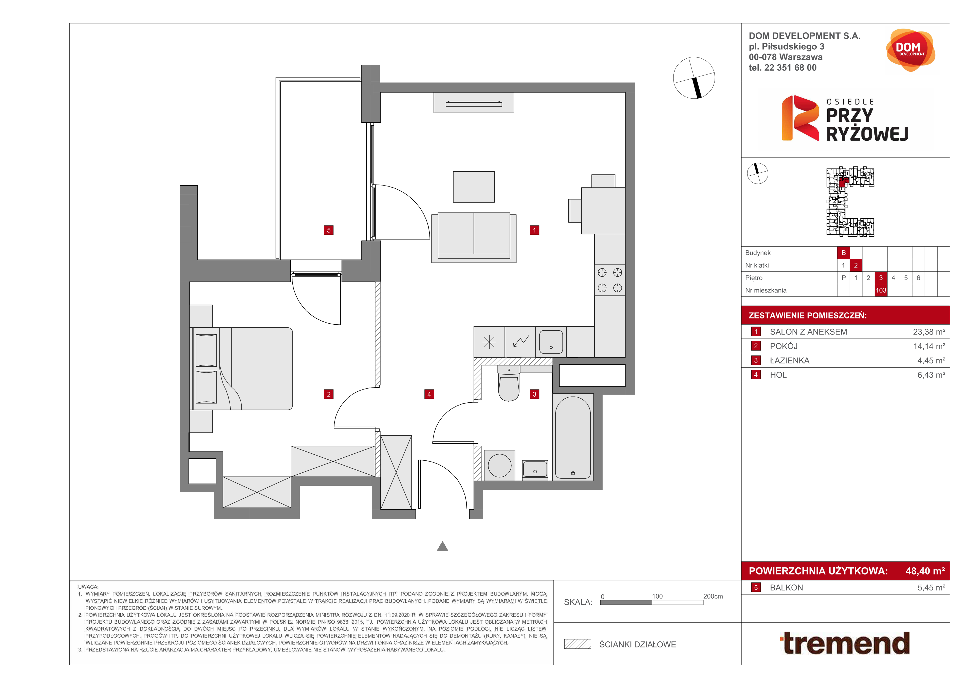 Mieszkanie 48,40 m², piętro 3, oferta nr B/103, Osiedle przy Ryżowej, Warszawa, Ursus, Skorosze, ul. Ryżowa 62-idx