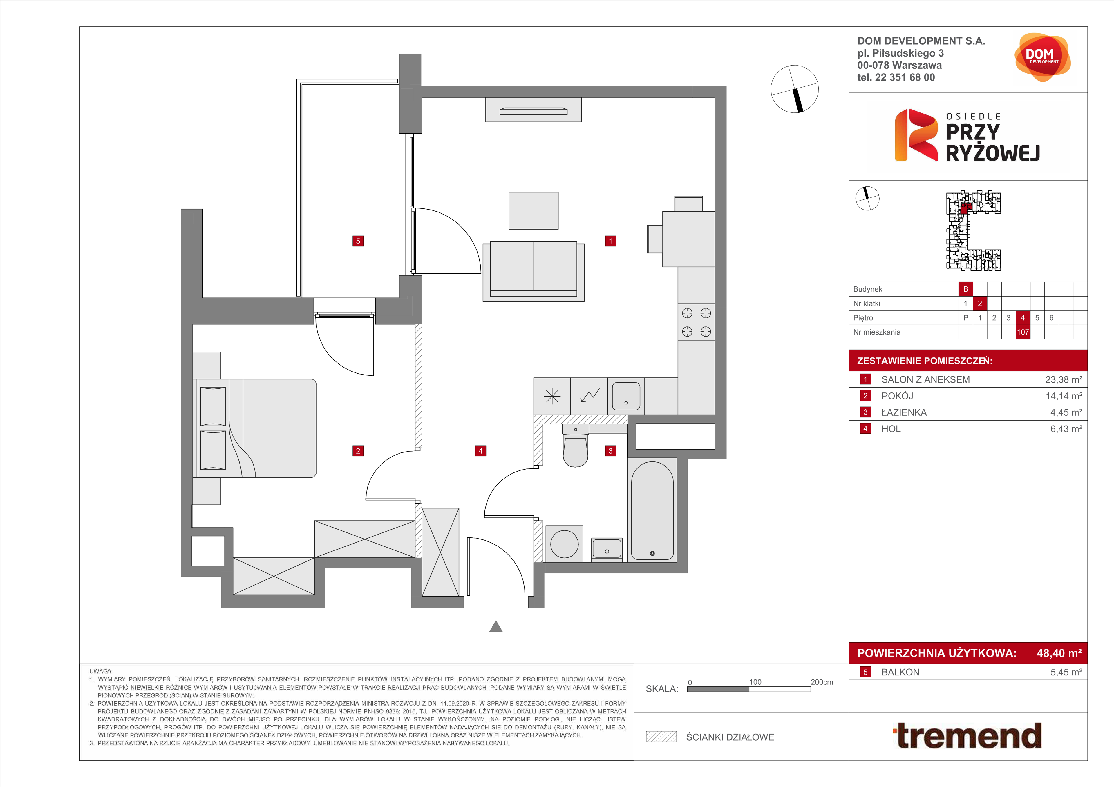 Mieszkanie 48,40 m², piętro 4, oferta nr B/107, Osiedle przy Ryżowej, Warszawa, Ursus, Skorosze, ul. Ryżowa 62-idx