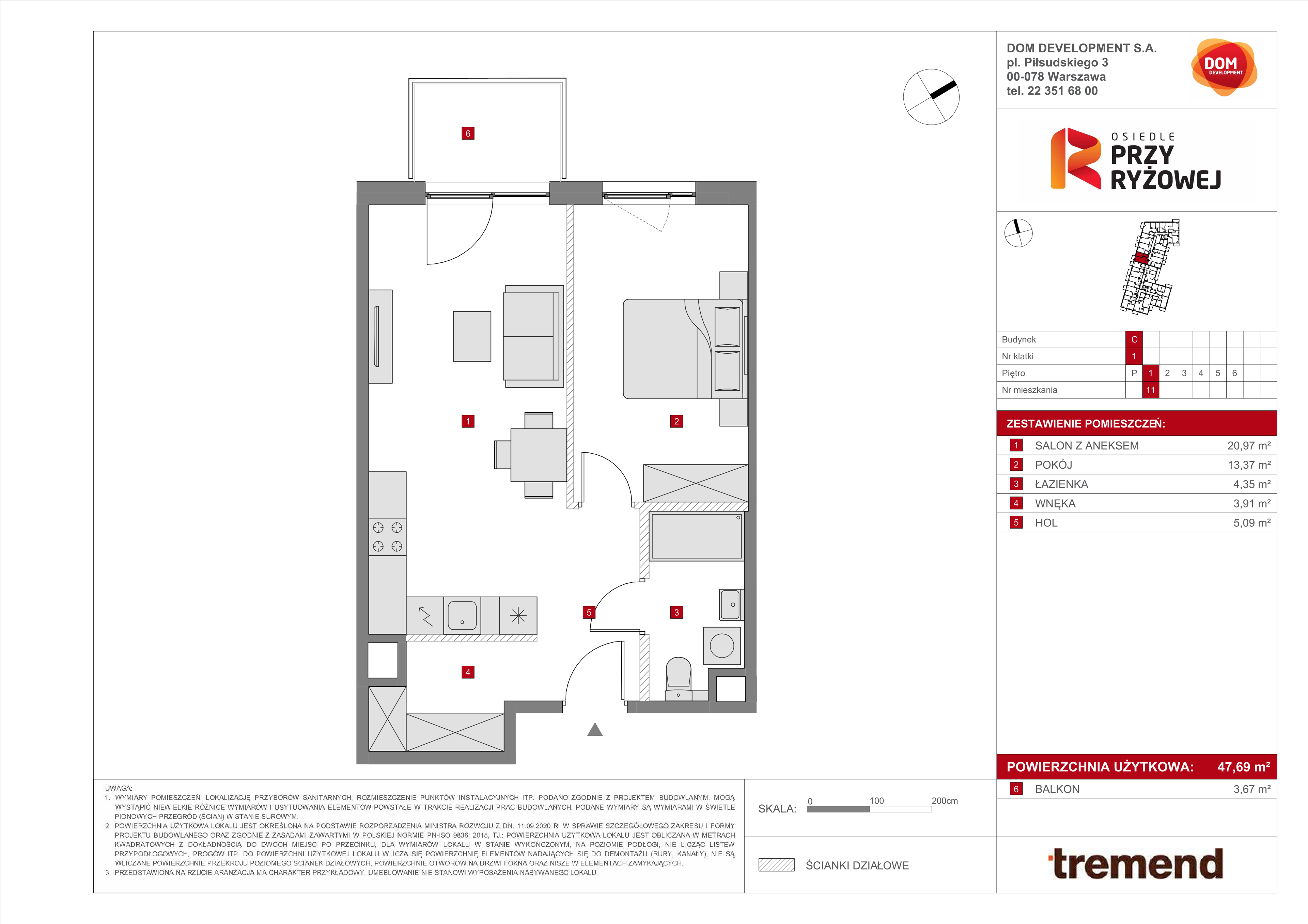 Mieszkanie 47,69 m², piętro 1, oferta nr C/11, Osiedle przy Ryżowej, Warszawa, Ursus, Skorosze, ul. Ryżowa 62-idx