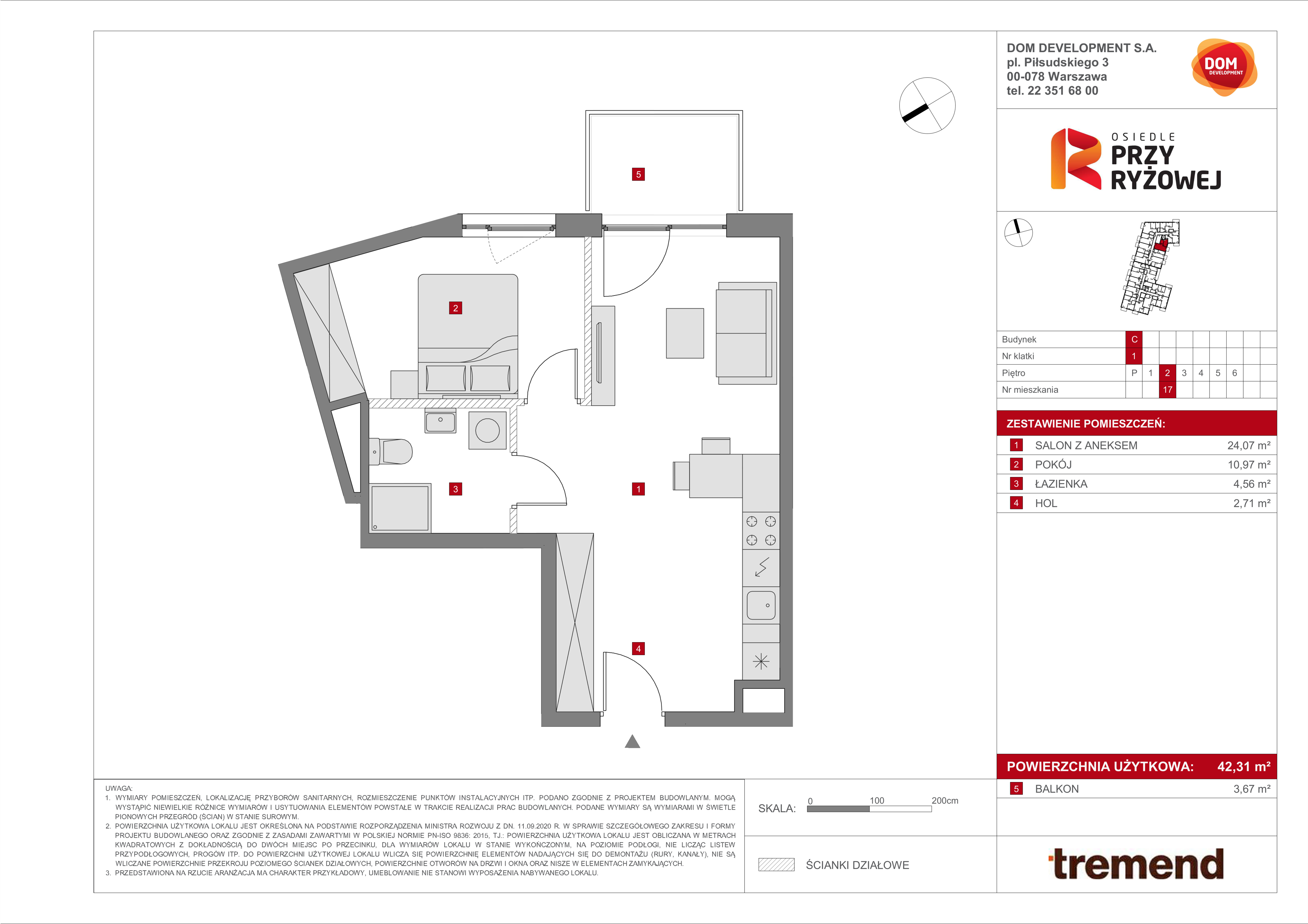 Mieszkanie 42,31 m², piętro 2, oferta nr C/17, Osiedle przy Ryżowej, Warszawa, Ursus, Skorosze, ul. Ryżowa 62-idx