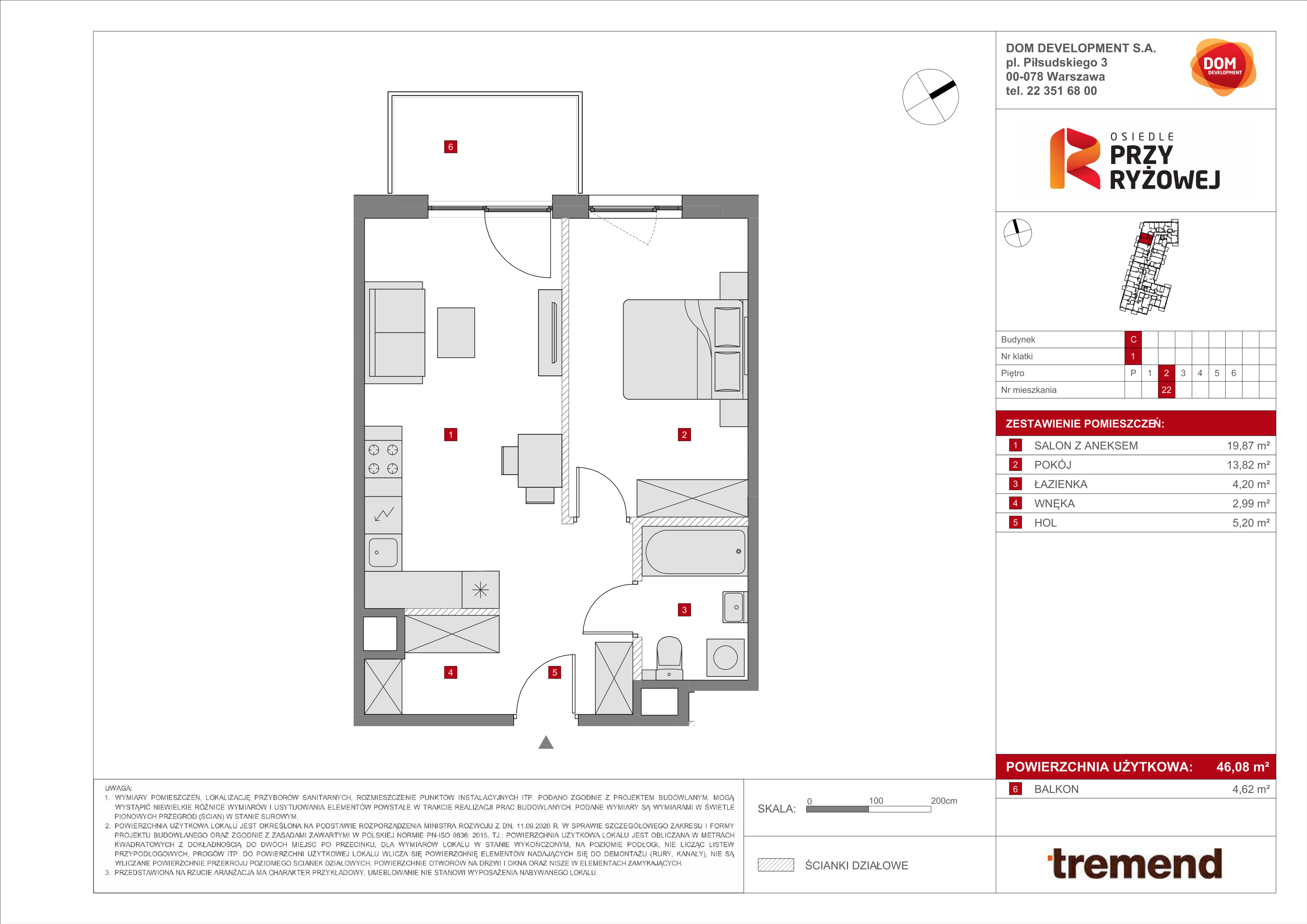 Mieszkanie 46,08 m², piętro 2, oferta nr C/22, Osiedle przy Ryżowej, Warszawa, Ursus, Skorosze, ul. Ryżowa 62-idx