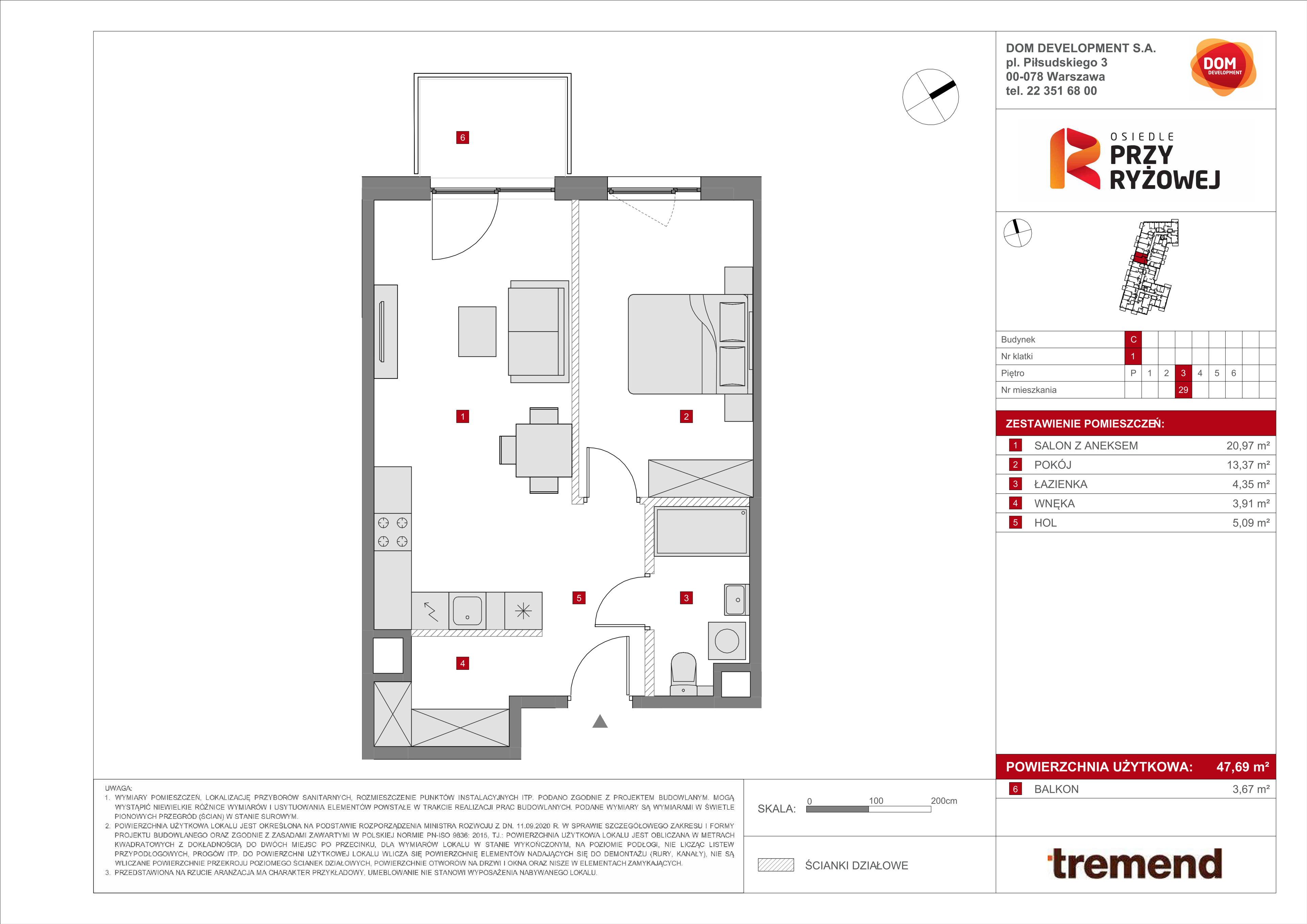 Mieszkanie 47,69 m², piętro 3, oferta nr C/29, Osiedle przy Ryżowej, Warszawa, Ursus, Skorosze, ul. Ryżowa 62-idx