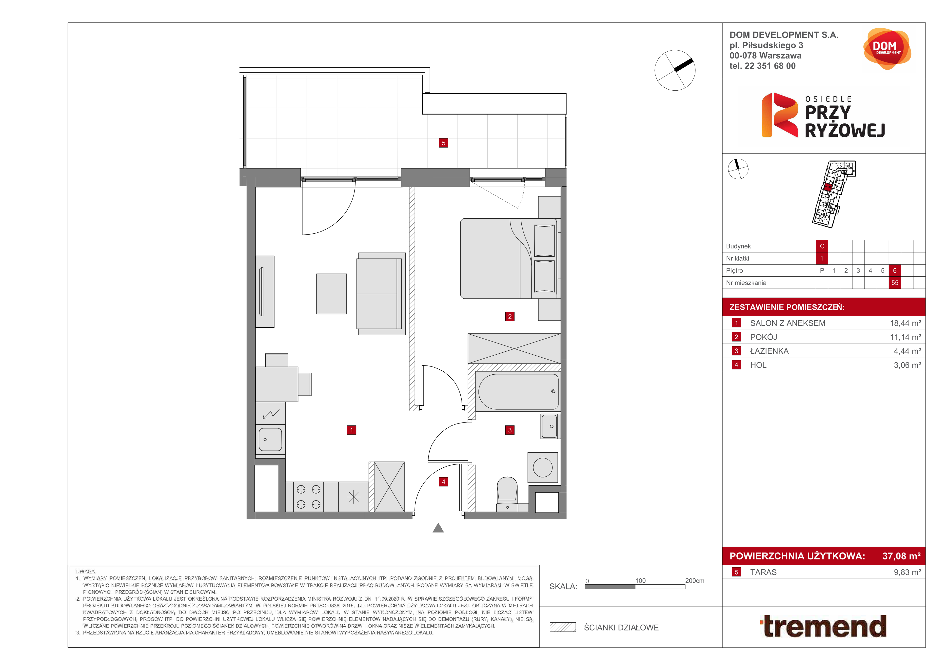 Mieszkanie 37,08 m², piętro 6, oferta nr C/55, Osiedle przy Ryżowej, Warszawa, Ursus, Skorosze, ul. Ryżowa 62-idx