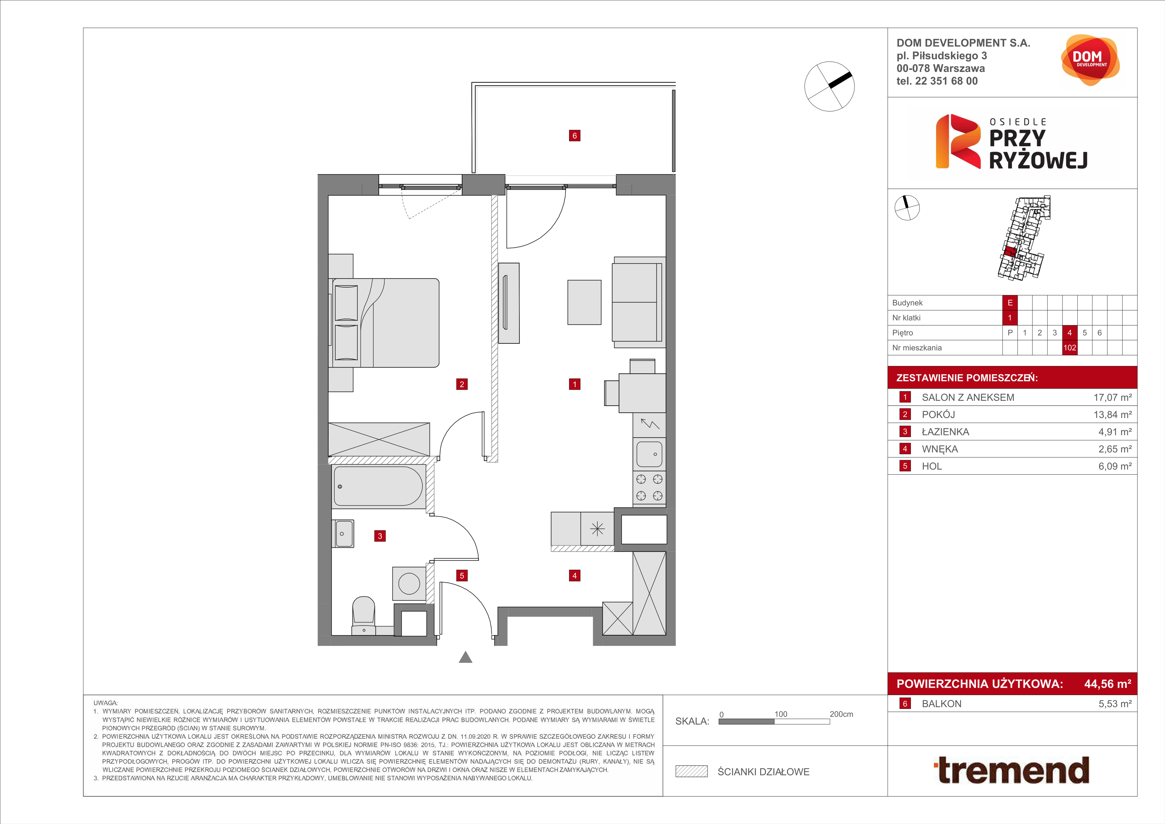 Mieszkanie 44,56 m², piętro 4, oferta nr E/102, Osiedle przy Ryżowej, Warszawa, Ursus, Skorosze, ul. Ryżowa 62-idx