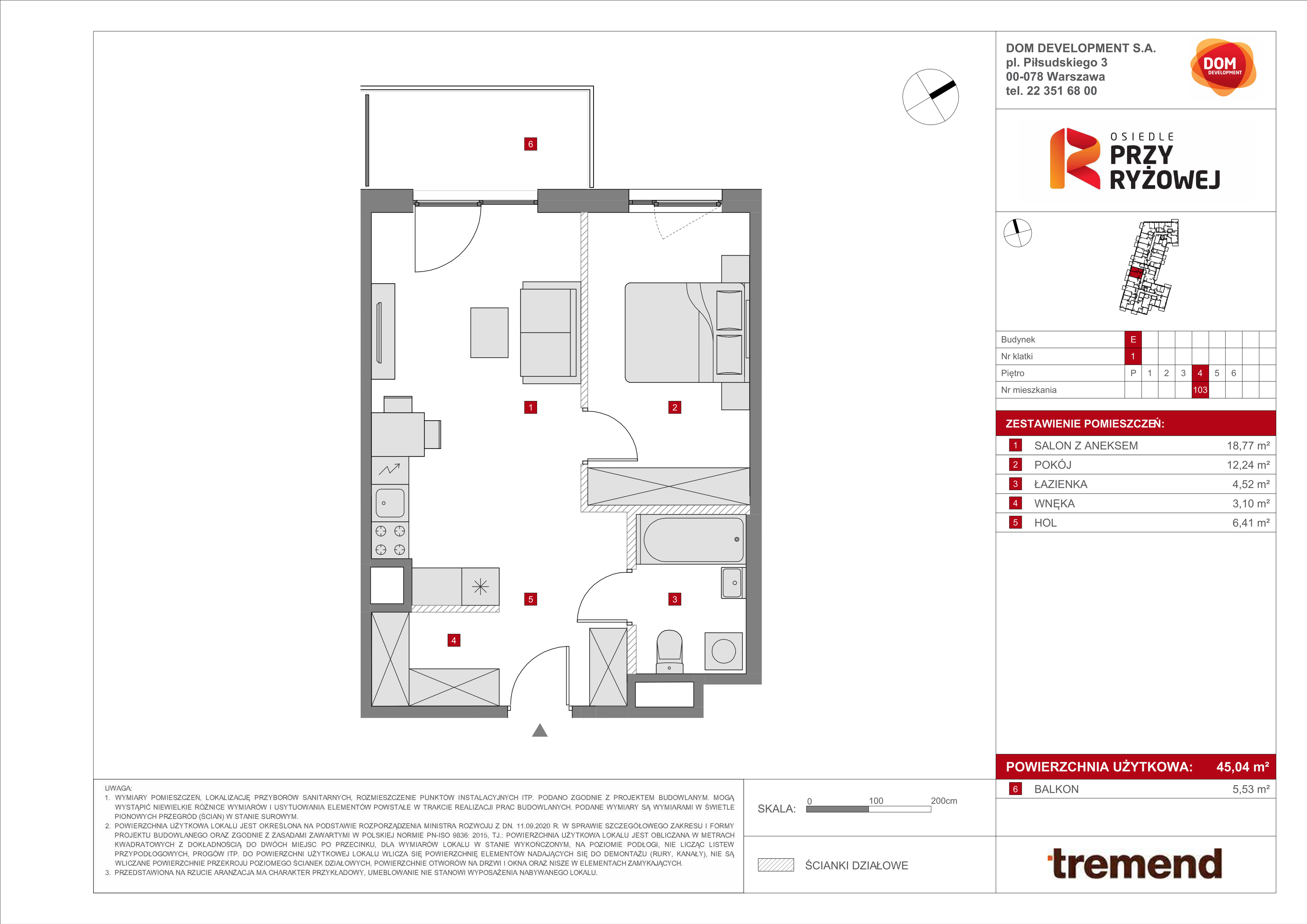 Mieszkanie 45,04 m², piętro 4, oferta nr E/103, Osiedle przy Ryżowej, Warszawa, Ursus, Skorosze, ul. Ryżowa 62-idx