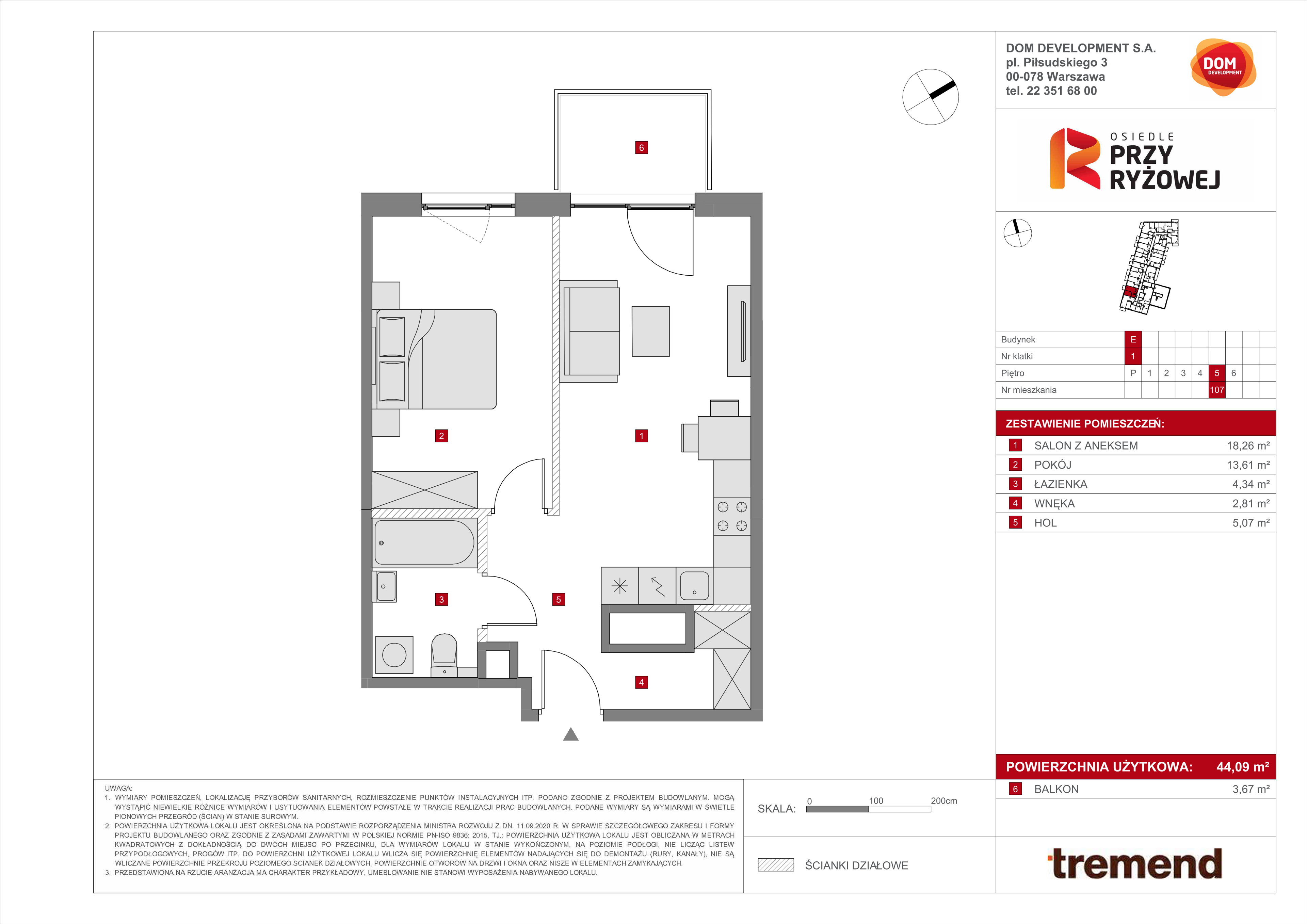 Mieszkanie 44,09 m², piętro 5, oferta nr E/107, Osiedle przy Ryżowej, Warszawa, Ursus, Skorosze, ul. Ryżowa 62-idx