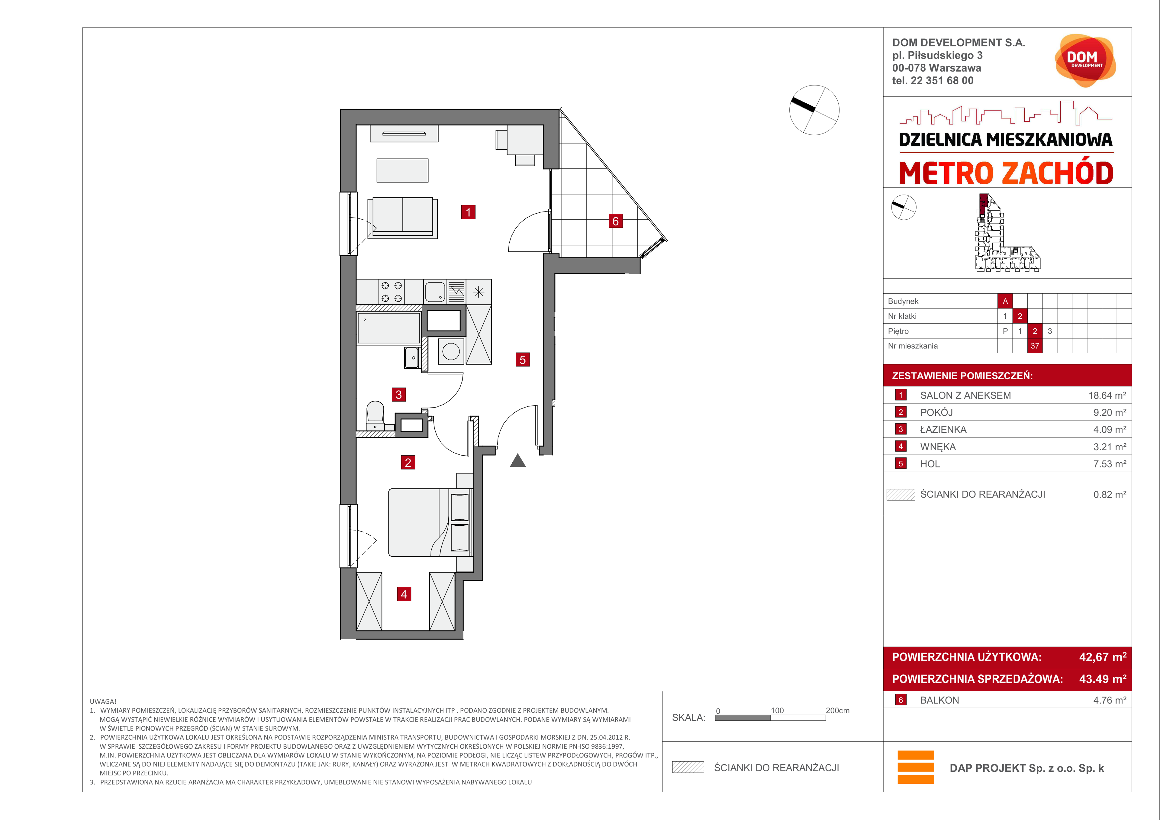 Mieszkanie 43,49 m², piętro 2, oferta nr A/37, Metro Zachód etap 6, Warszawa, Bemowo, Chrzanów, ul. Szeligowska-idx