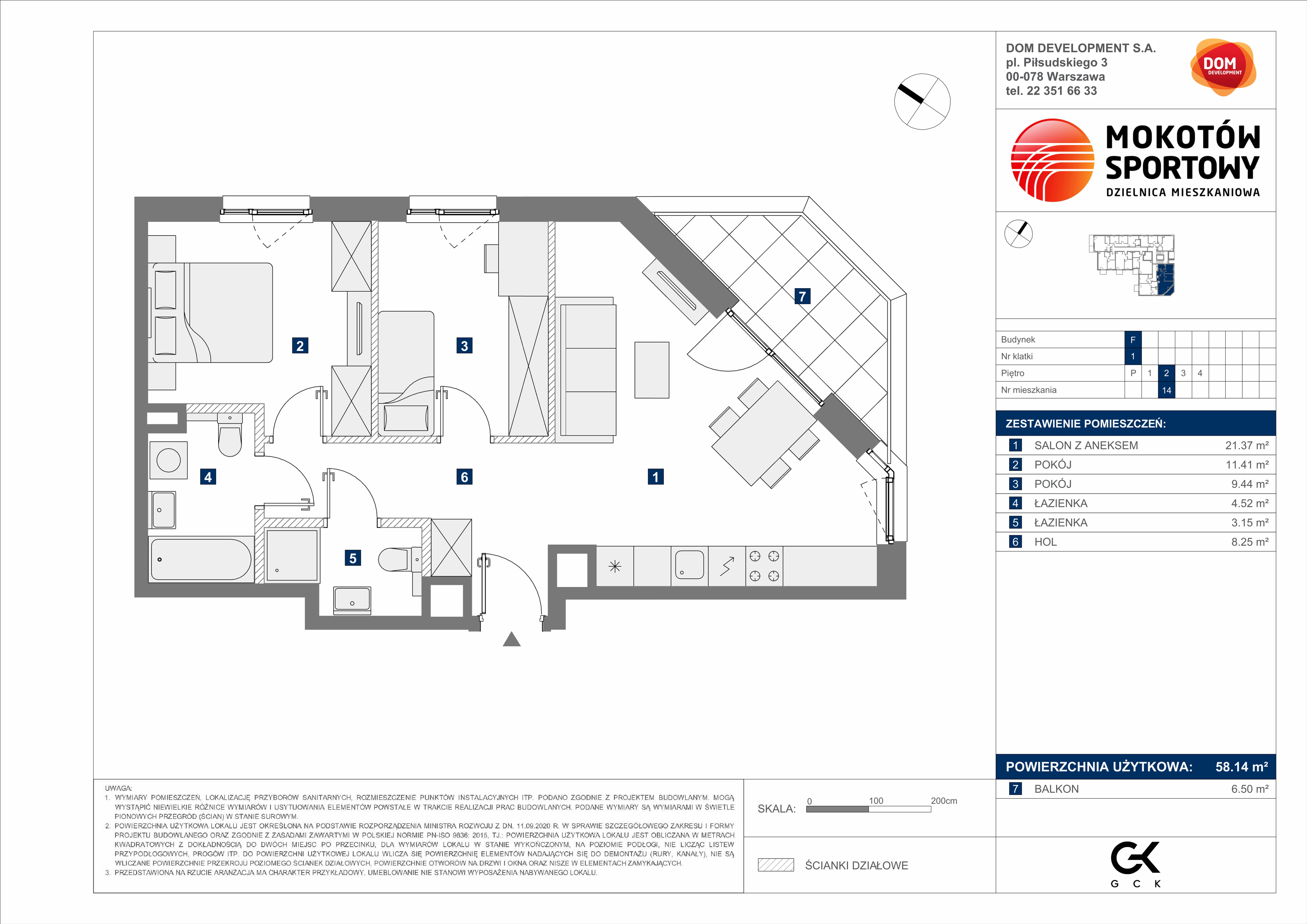 Mieszkanie 58,14 m², piętro 2, oferta nr F/14, Mokotów Sportowy, Warszawa, Mokotów, Augustówka, ul. Antoniewska 6-idx