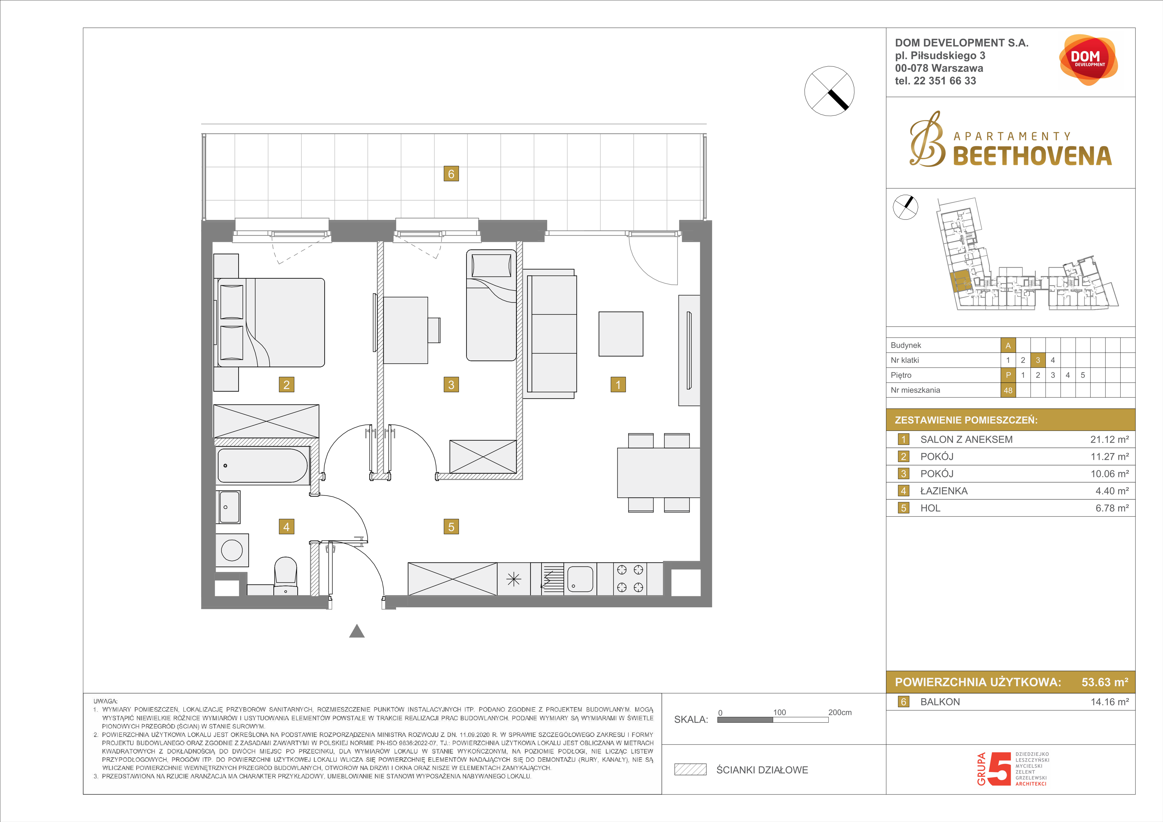 Mieszkanie 53,63 m², parter, oferta nr A/48, Apartamenty Beethovena, Warszawa, Mokotów, Sielce, ul. Dziekońskiego 4-idx