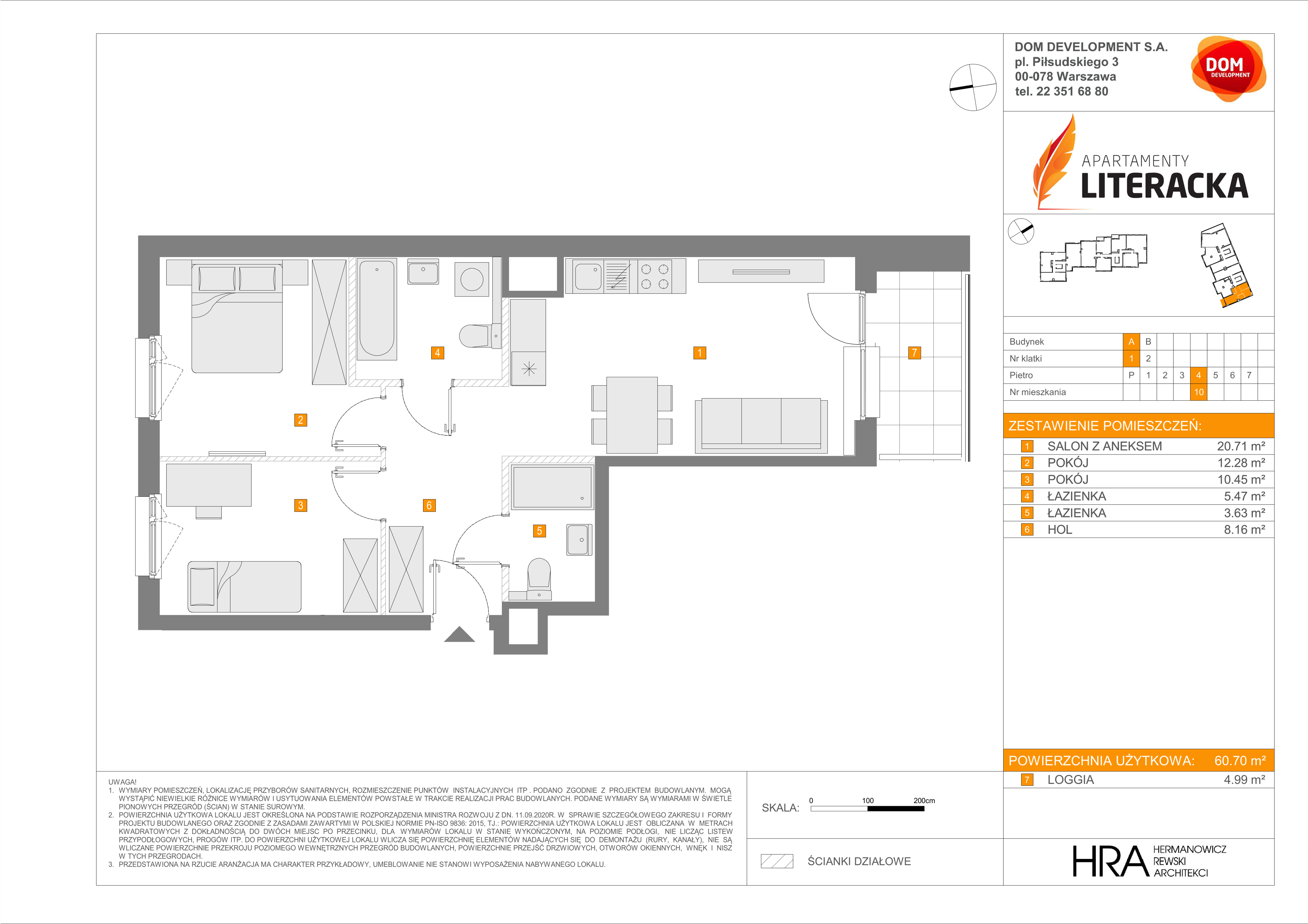 Mieszkanie 60,70 m², piętro 4, oferta nr A/10, Apartamenty Literacka, Warszawa, Bielany, Piaski, ul. Literacka-idx