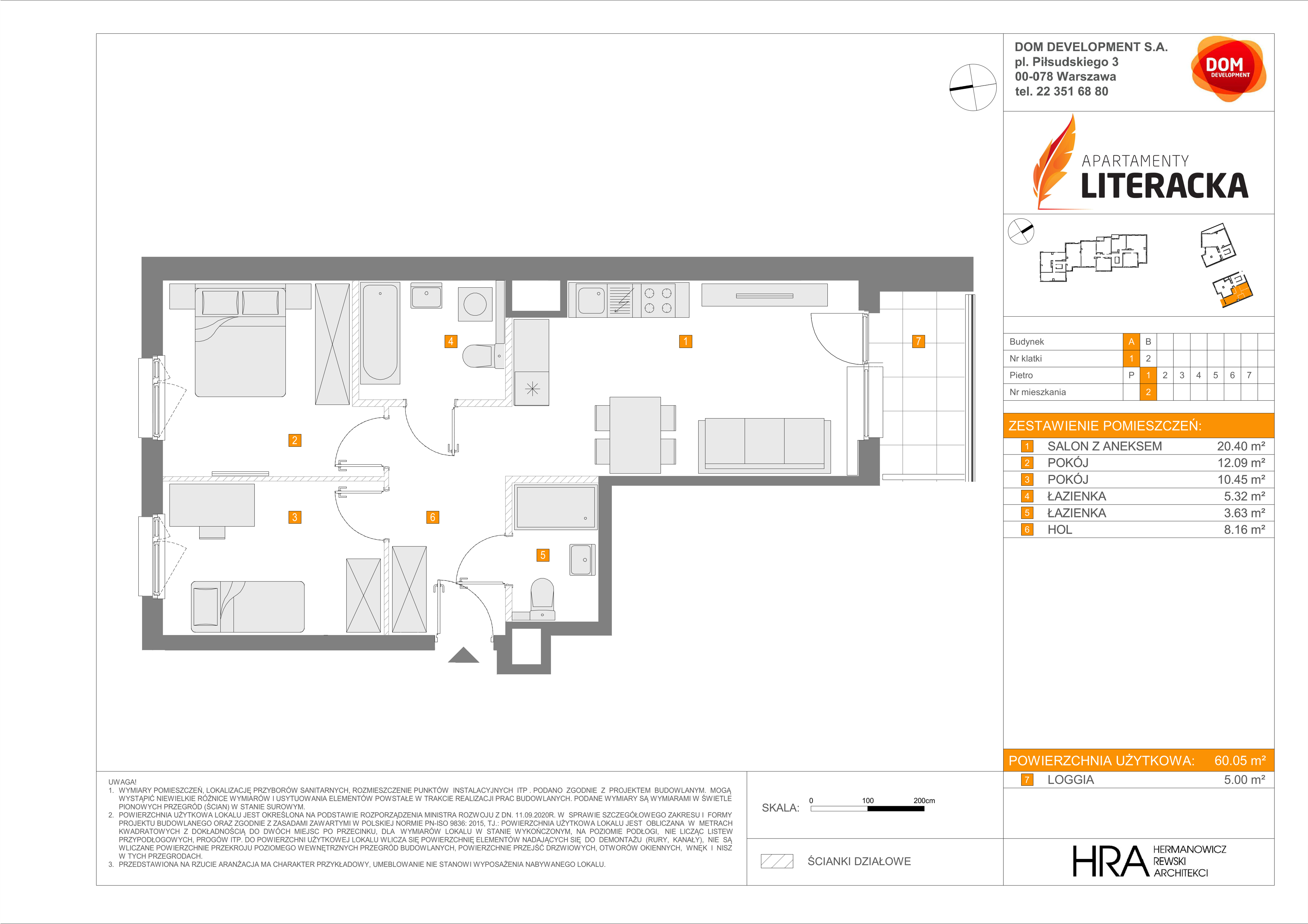 Mieszkanie 60,05 m², piętro 1, oferta nr A/2, Apartamenty Literacka, Warszawa, Bielany, Piaski, ul. Literacka-idx