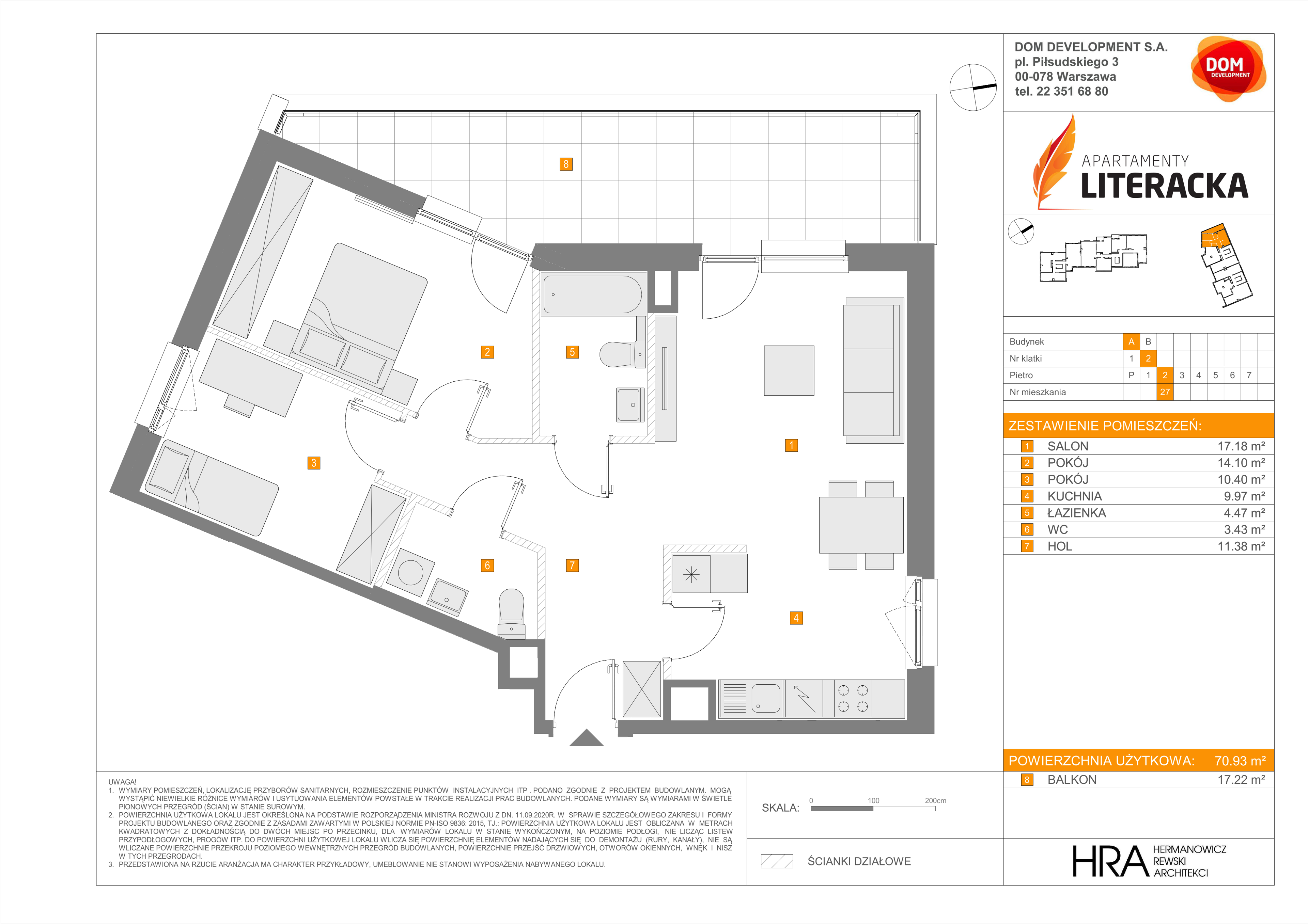 Mieszkanie 70,93 m², piętro 2, oferta nr A/27, Apartamenty Literacka, Warszawa, Bielany, Piaski, ul. Literacka-idx