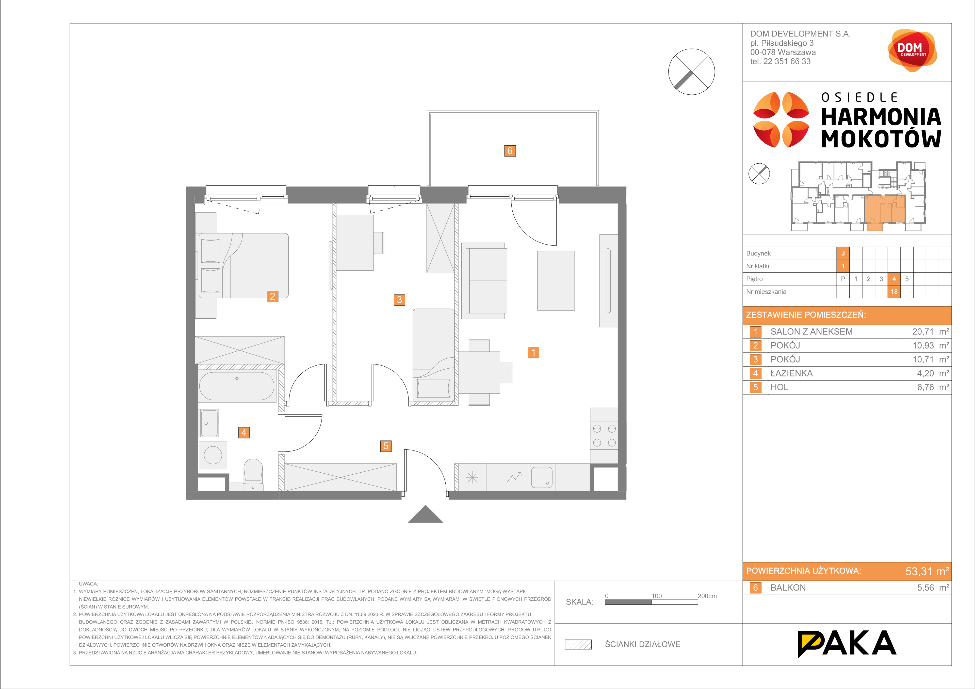 Mieszkanie 53,31 m², piętro 4, oferta nr J/18, Harmonia Mokotów etap 3, Warszawa, Mokotów, Siekierki, al. Polski Walczącej-idx