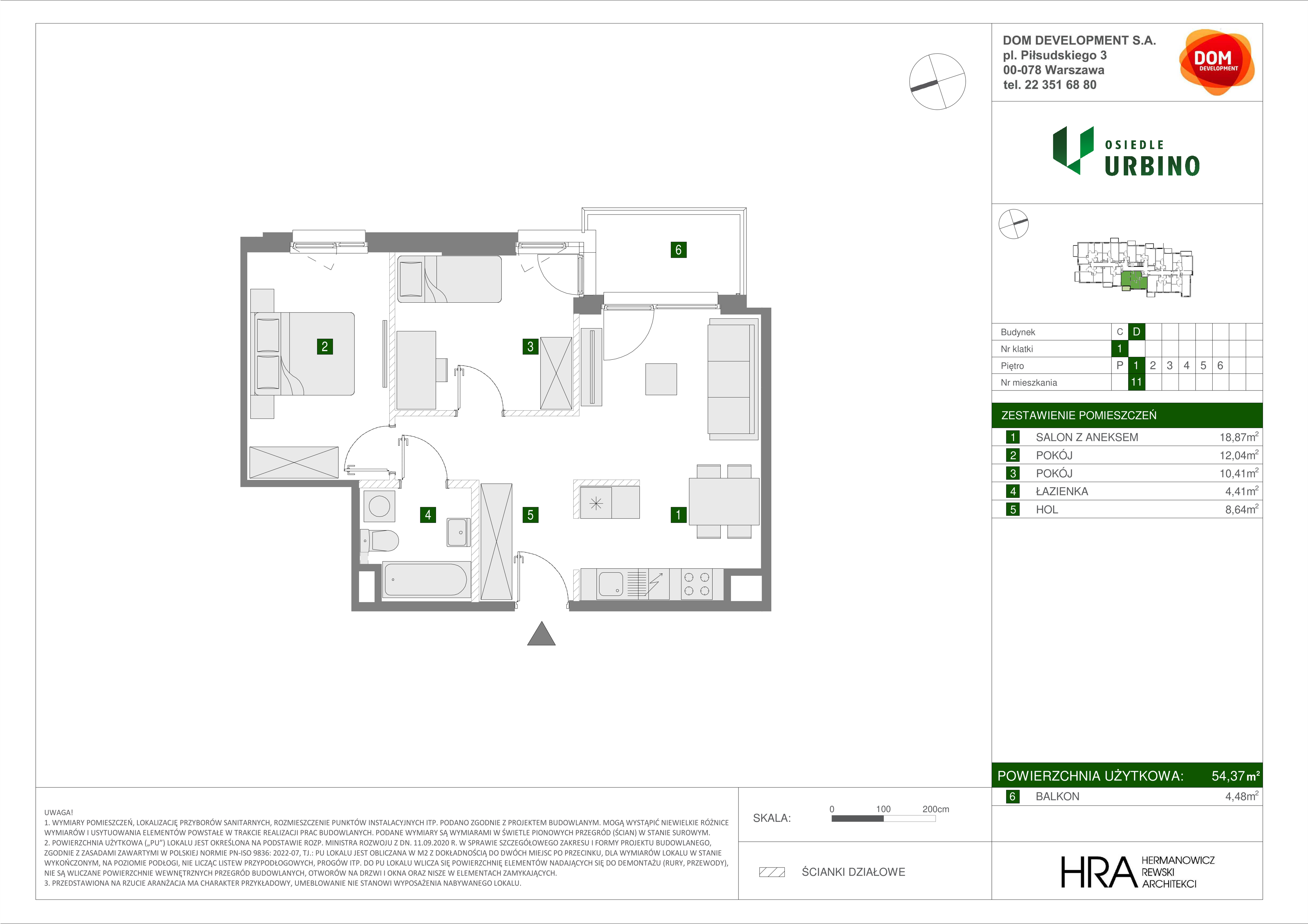 Mieszkanie 54,37 m², piętro 1, oferta nr D/11, Osiedle Urbino, Warszawa, Włochy, Raków, ul. Równoległa-idx