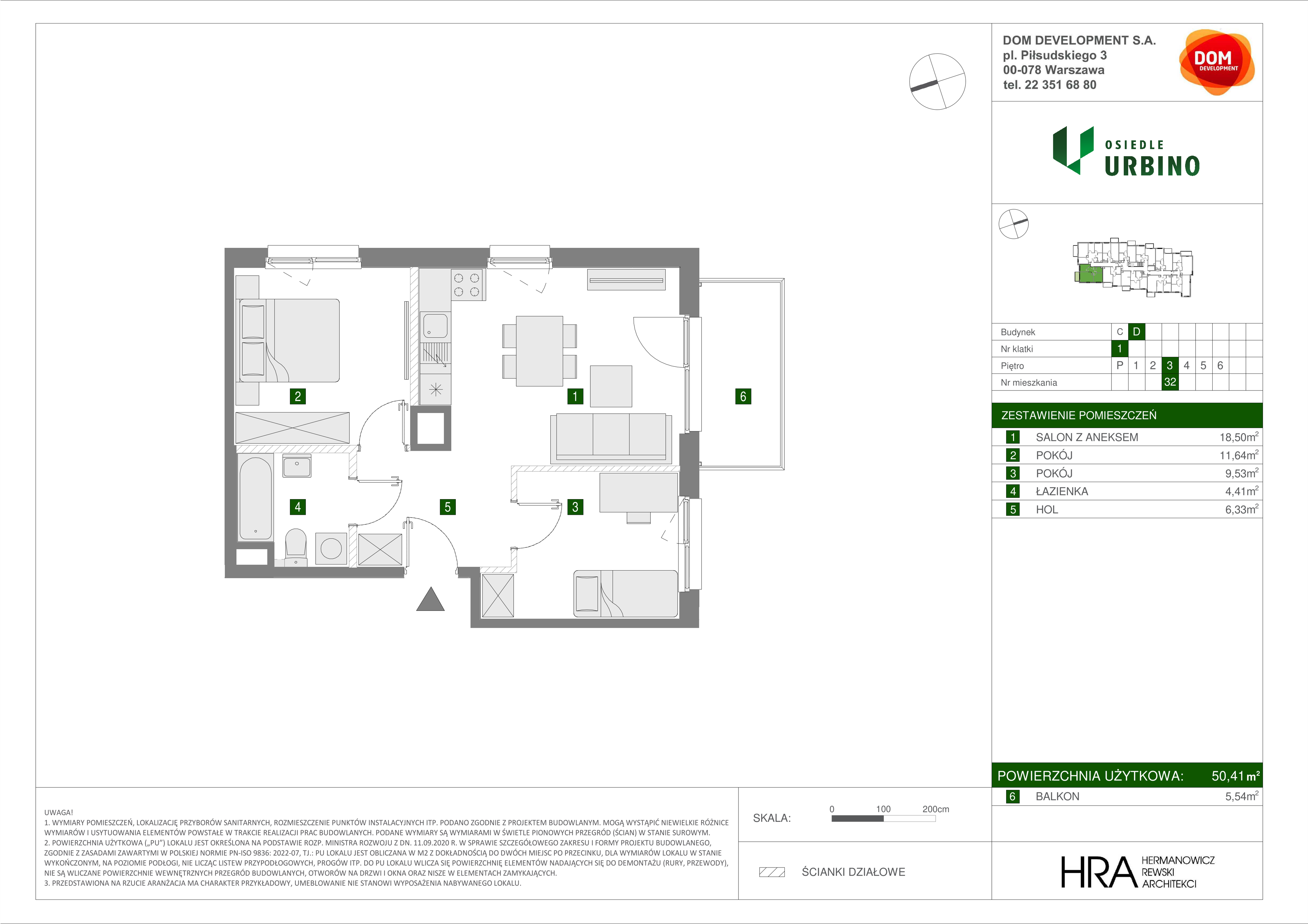 Mieszkanie 50,41 m², piętro 3, oferta nr D/32, Osiedle Urbino, Warszawa, Włochy, Raków, ul. Równoległa-idx