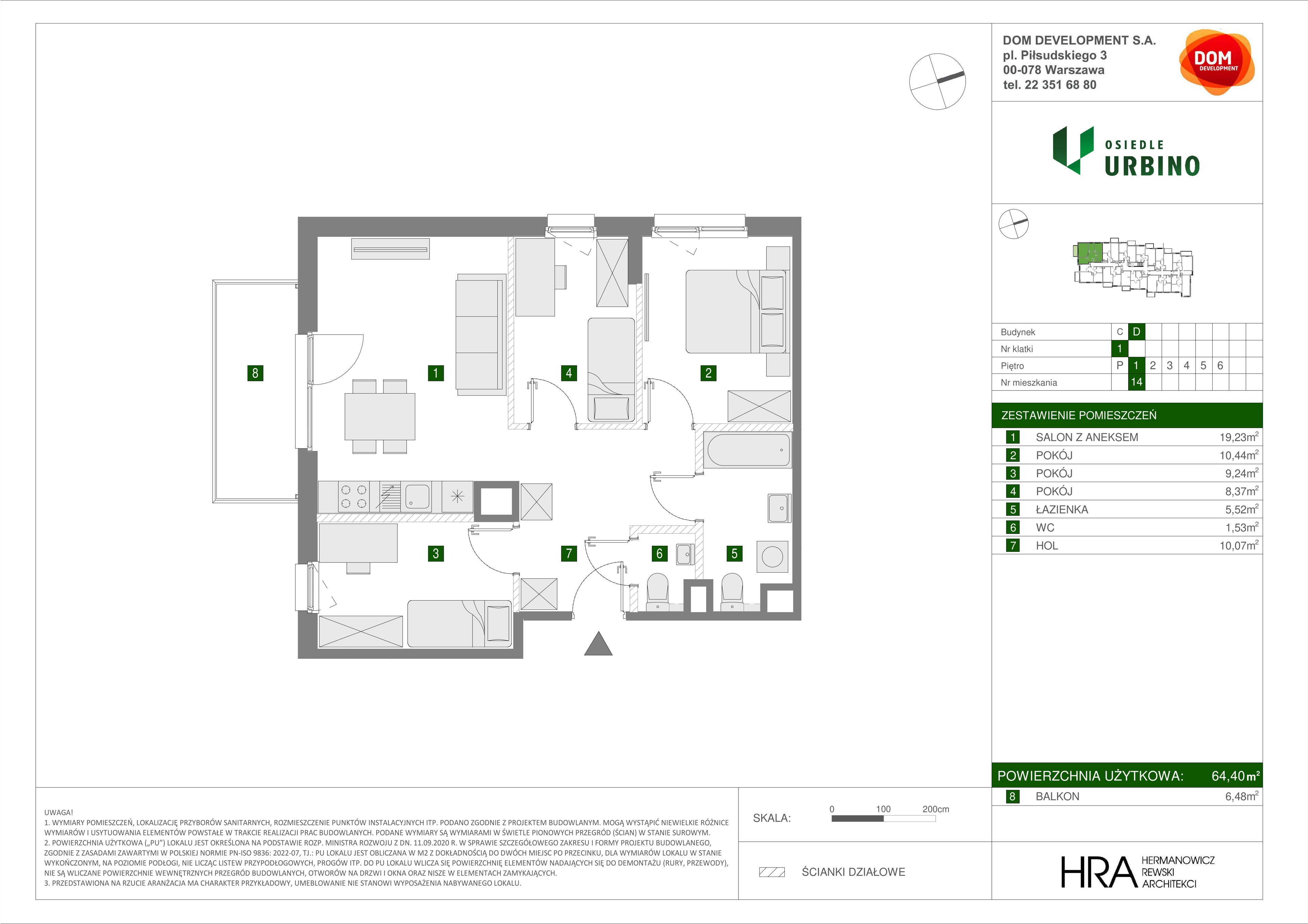 Mieszkanie 64,40 m², piętro 1, oferta nr D/14, Osiedle Urbino, Warszawa, Włochy, Raków, ul. Równoległa-idx