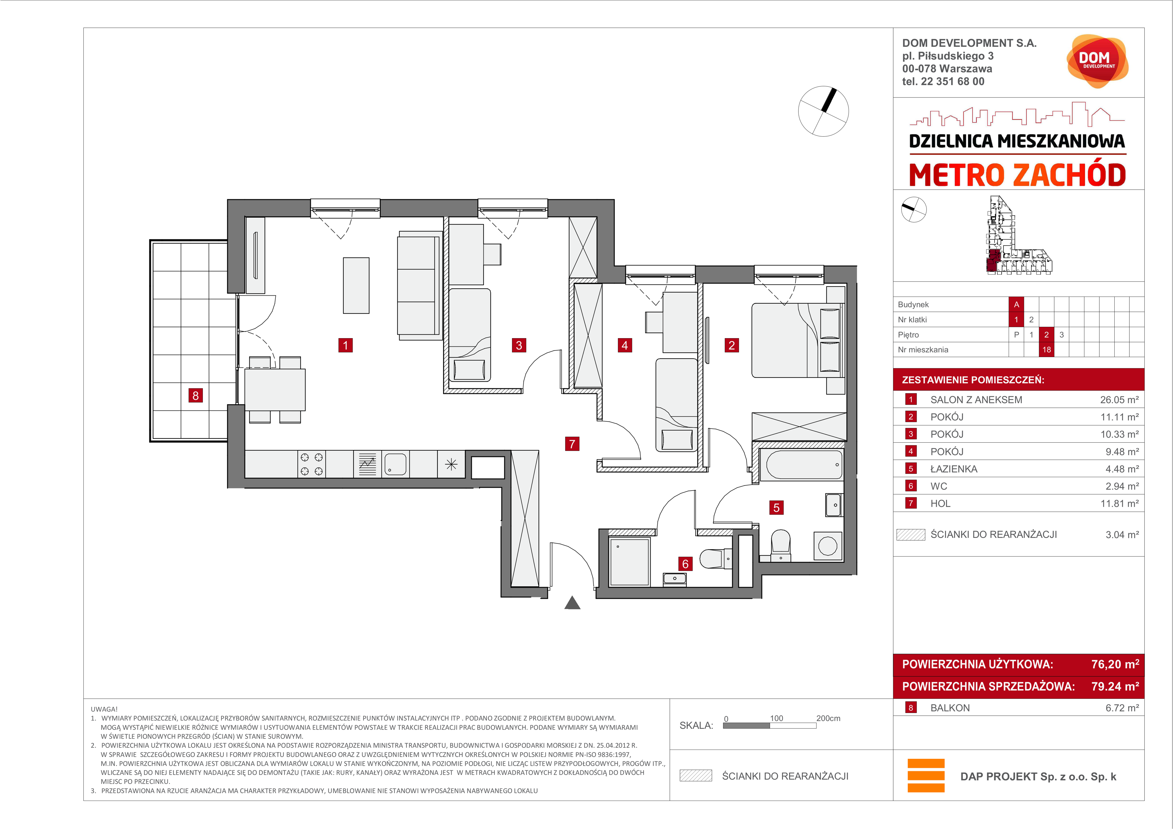 Mieszkanie 79,24 m², piętro 2, oferta nr A/18, Metro Zachód etap 6, Warszawa, Bemowo, Chrzanów, ul. Szeligowska-idx