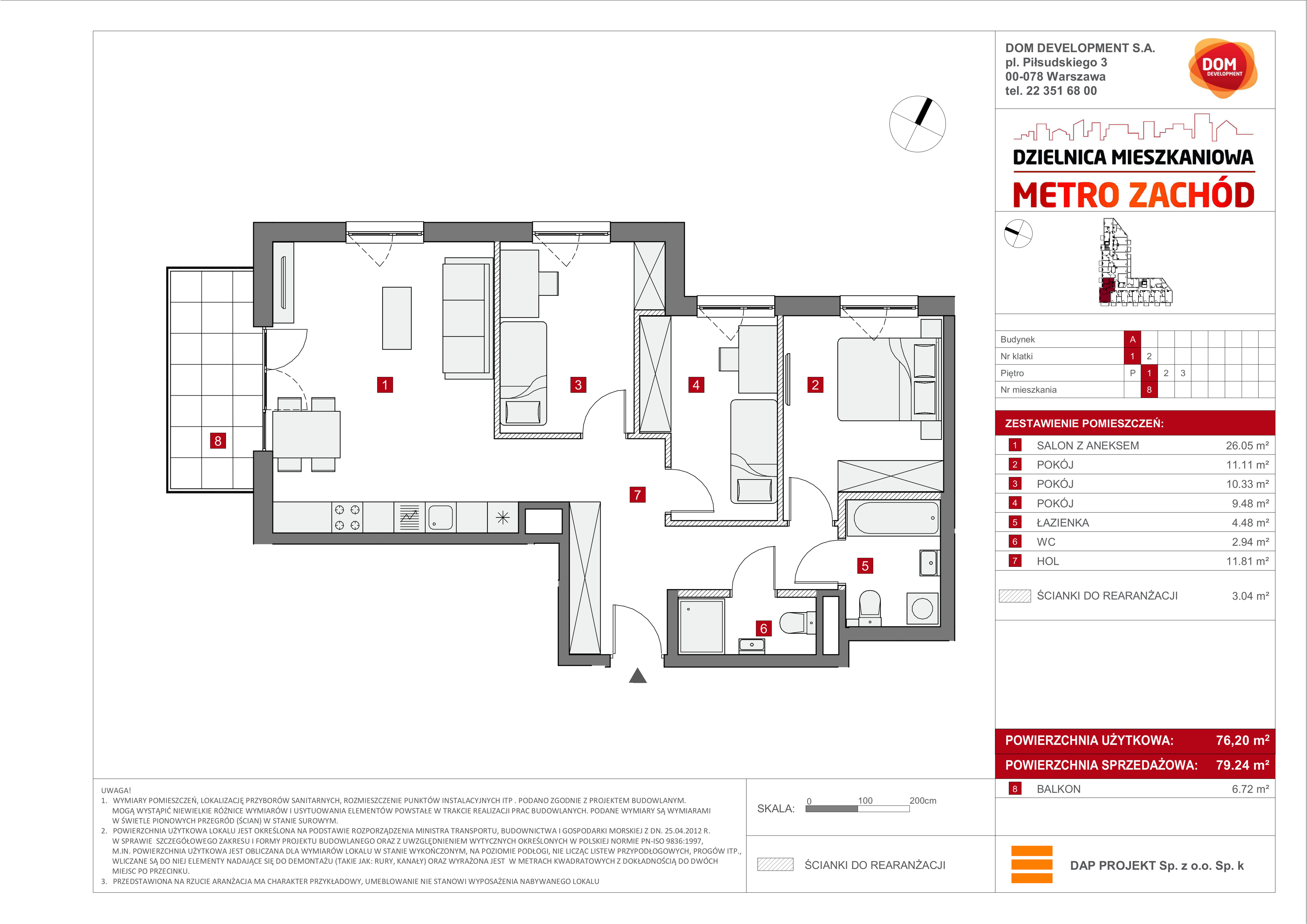 Mieszkanie 79,24 m², piętro 1, oferta nr A/8, Metro Zachód etap 6, Warszawa, Bemowo, Chrzanów, ul. Szeligowska-idx