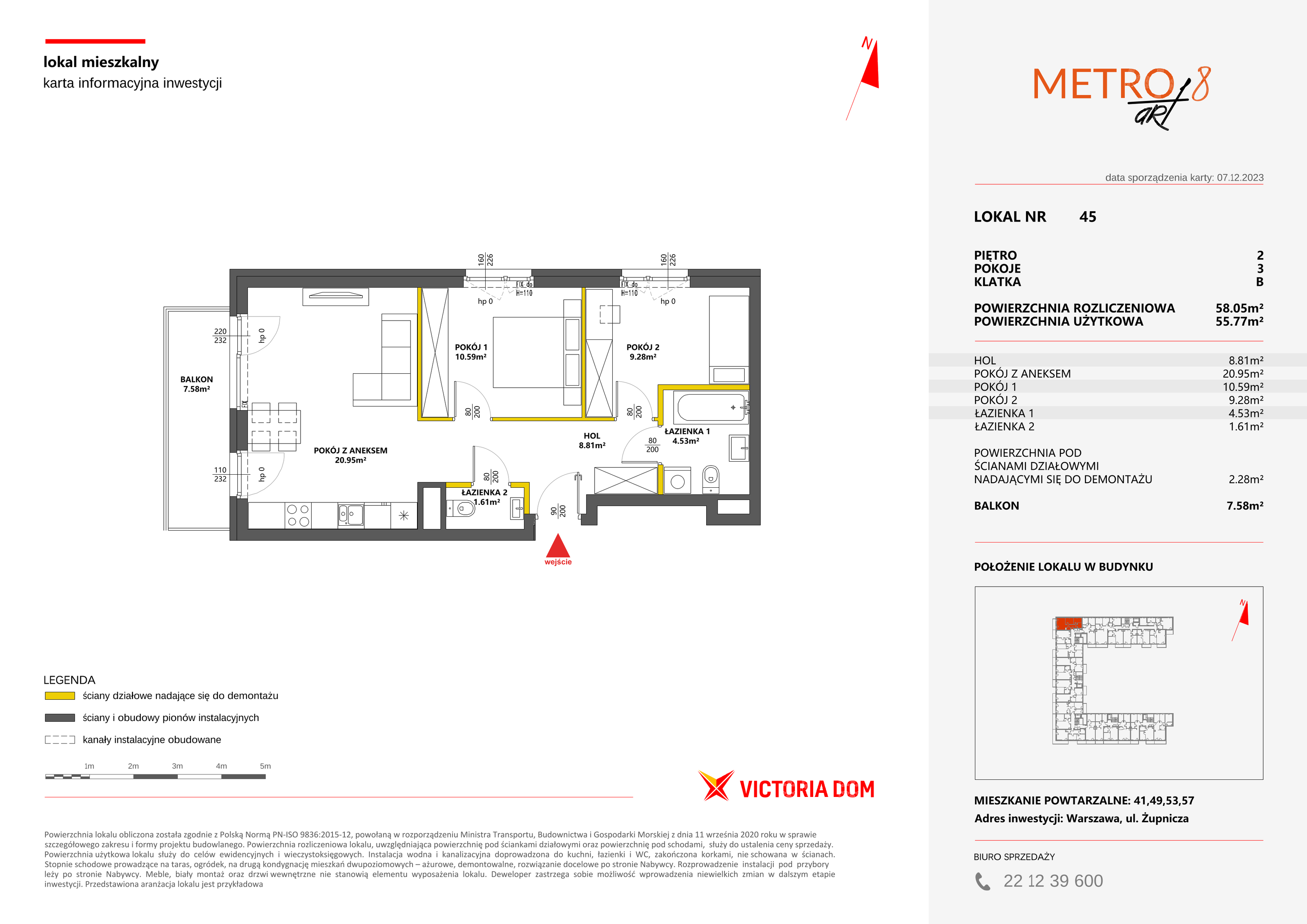 Mieszkanie 58,05 m², piętro 2, oferta nr VIII/45, Metro Art 8, Warszawa, Praga Południe, Kamionek, ul. Żupnicza-idx