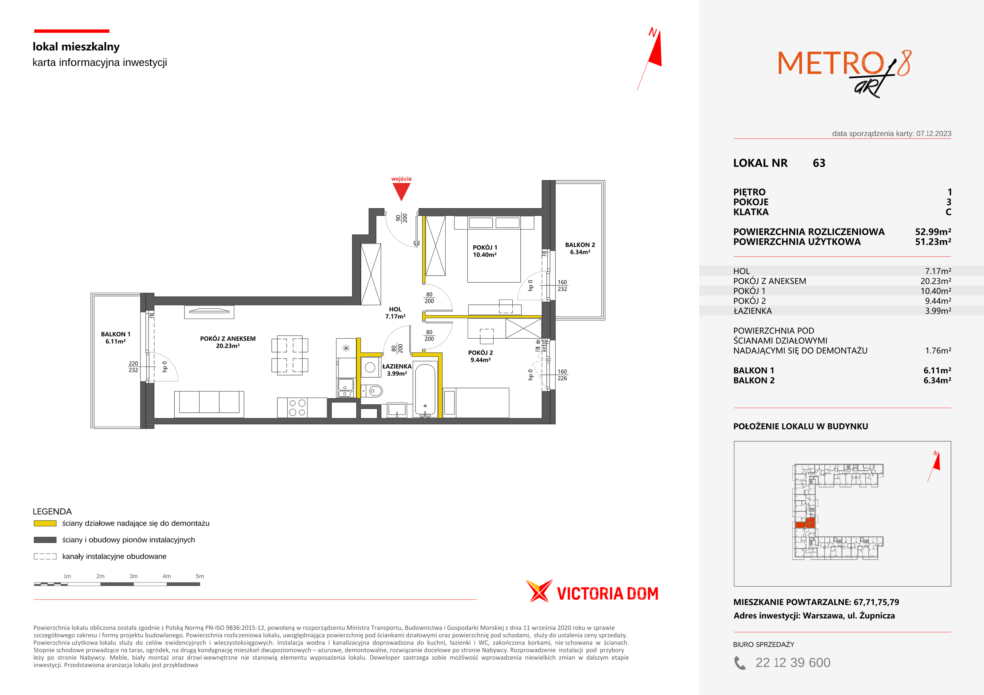 Mieszkanie 52,99 m², piętro 1, oferta nr VIII/63, Metro Art 8, Warszawa, Praga Południe, Kamionek, ul. Żupnicza-idx