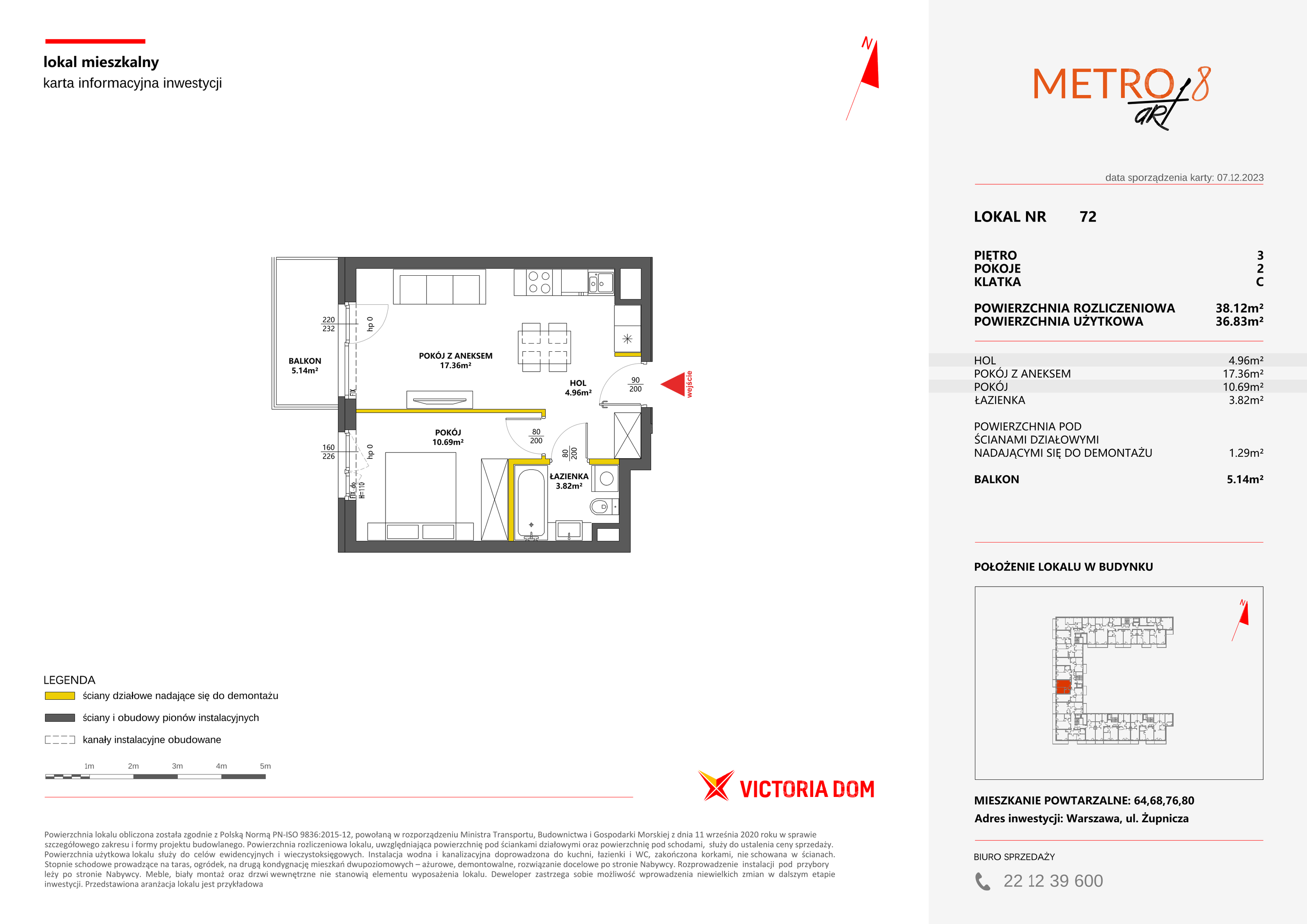 Mieszkanie 38,12 m², piętro 3, oferta nr VIII/72, Metro Art 8, Warszawa, Praga Południe, Kamionek, ul. Żupnicza-idx