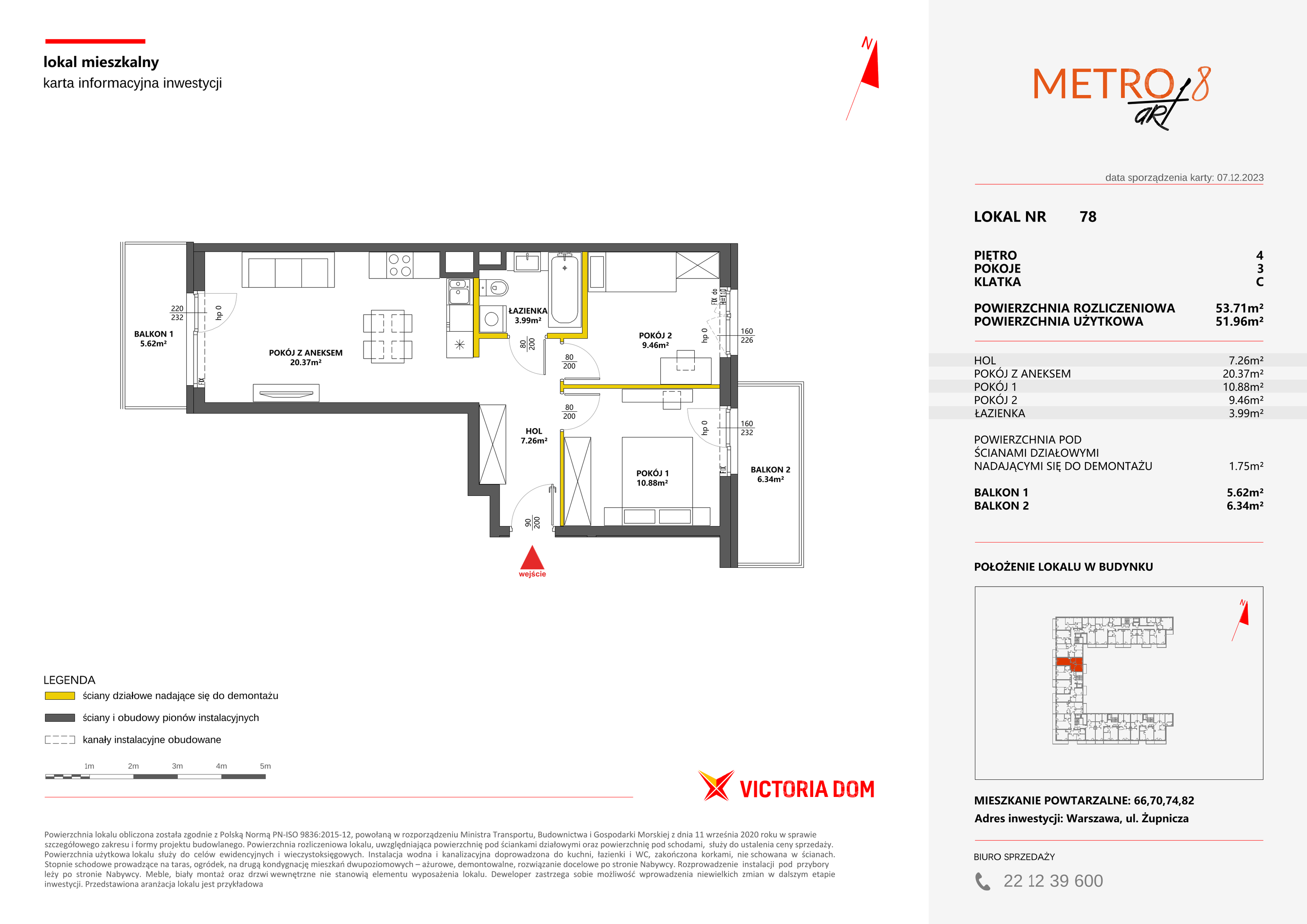 Mieszkanie 53,71 m², piętro 4, oferta nr VIII/78, Metro Art 8, Warszawa, Praga Południe, Kamionek, ul. Żupnicza-idx