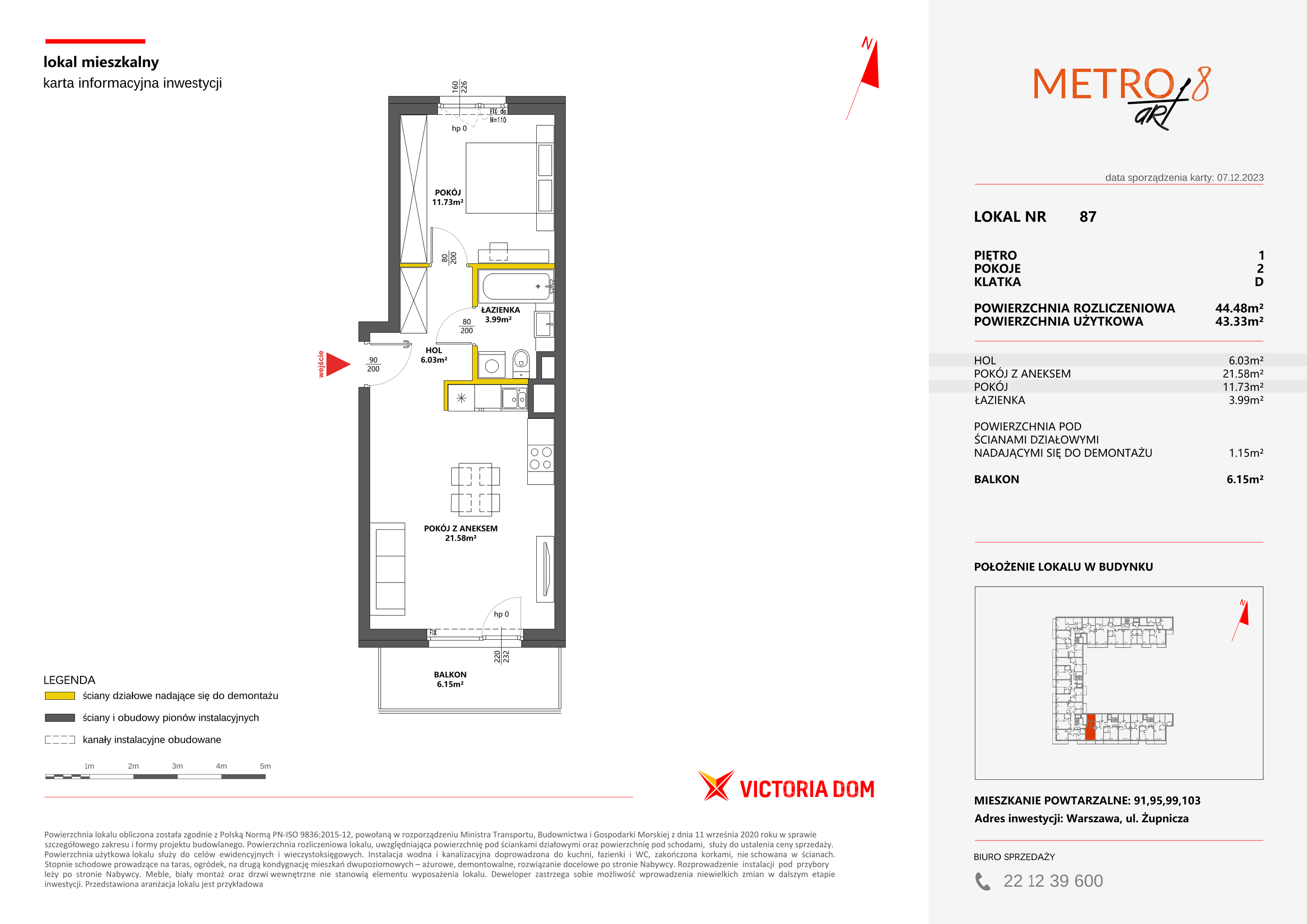 Mieszkanie 44,48 m², piętro 1, oferta nr VIII/87, Metro Art 8, Warszawa, Praga Południe, Kamionek, ul. Żupnicza-idx