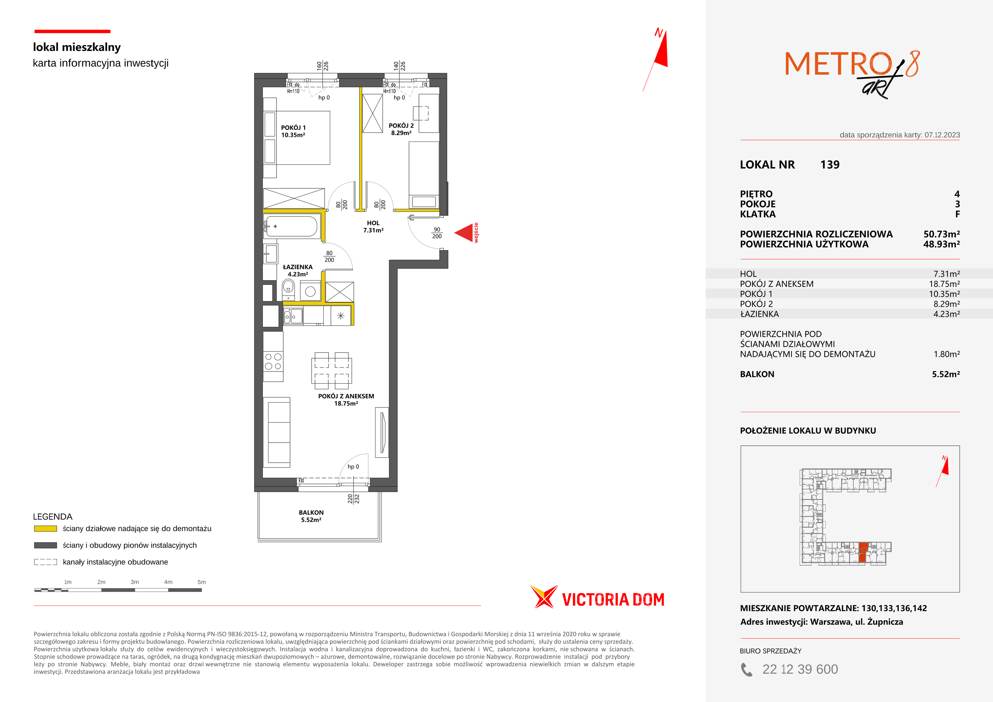 Mieszkanie 50,73 m², piętro 4, oferta nr VIII/139, Metro Art 8, Warszawa, Praga Południe, Kamionek, ul. Żupnicza-idx