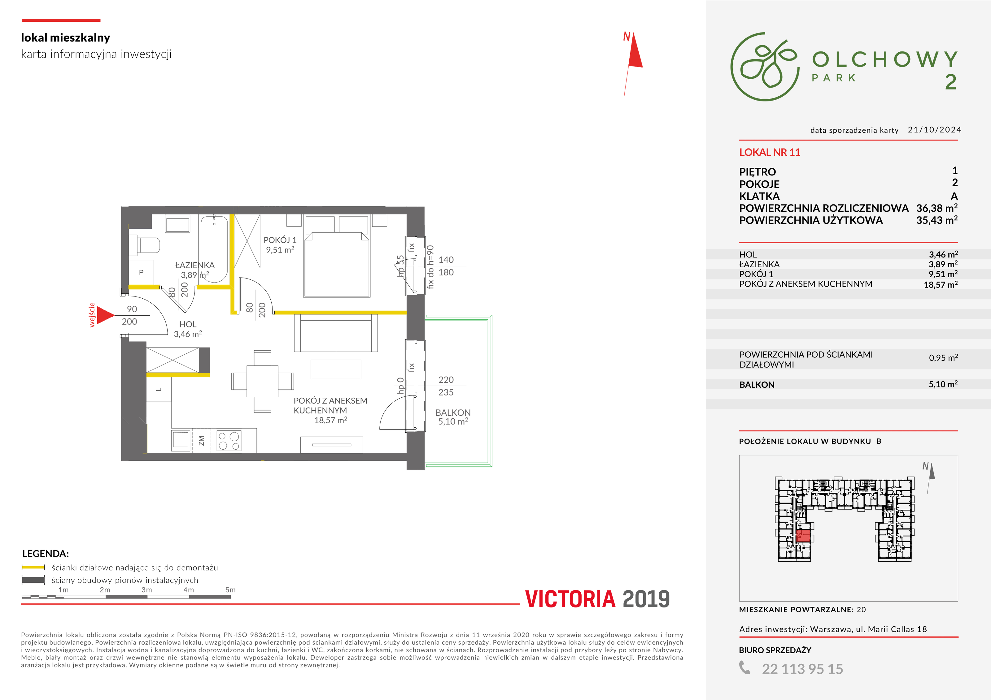 Mieszkanie 36,38 m², piętro 1, oferta nr II/B11, Olchowy Park 2, Warszawa, Białołęka, Kobiałka, ul. Marii Callas 18-idx