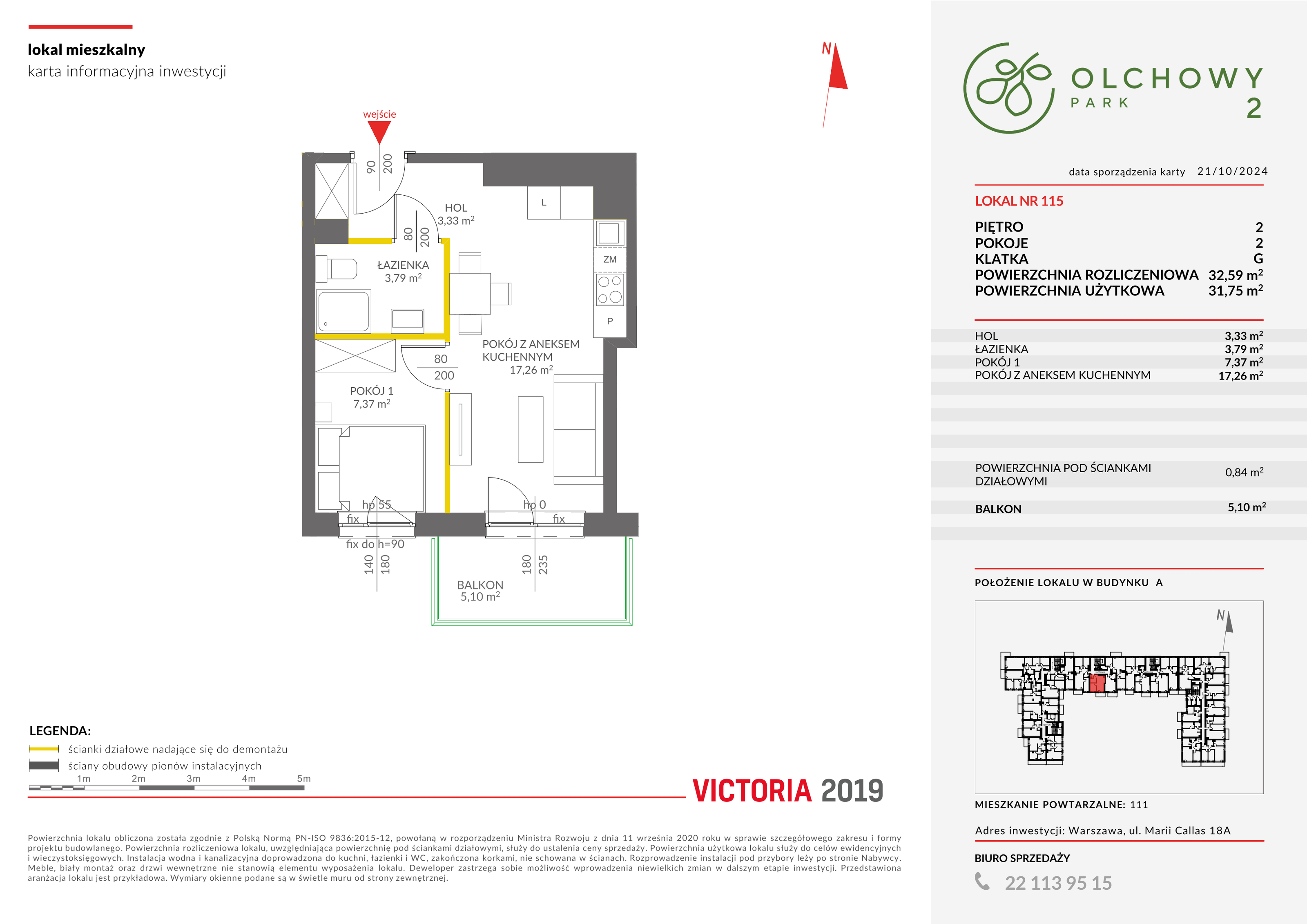 Mieszkanie 32,59 m², piętro 2, oferta nr II/A115, Olchowy Park 2, Warszawa, Białołęka, Kobiałka, ul. Marii Callas 18-idx