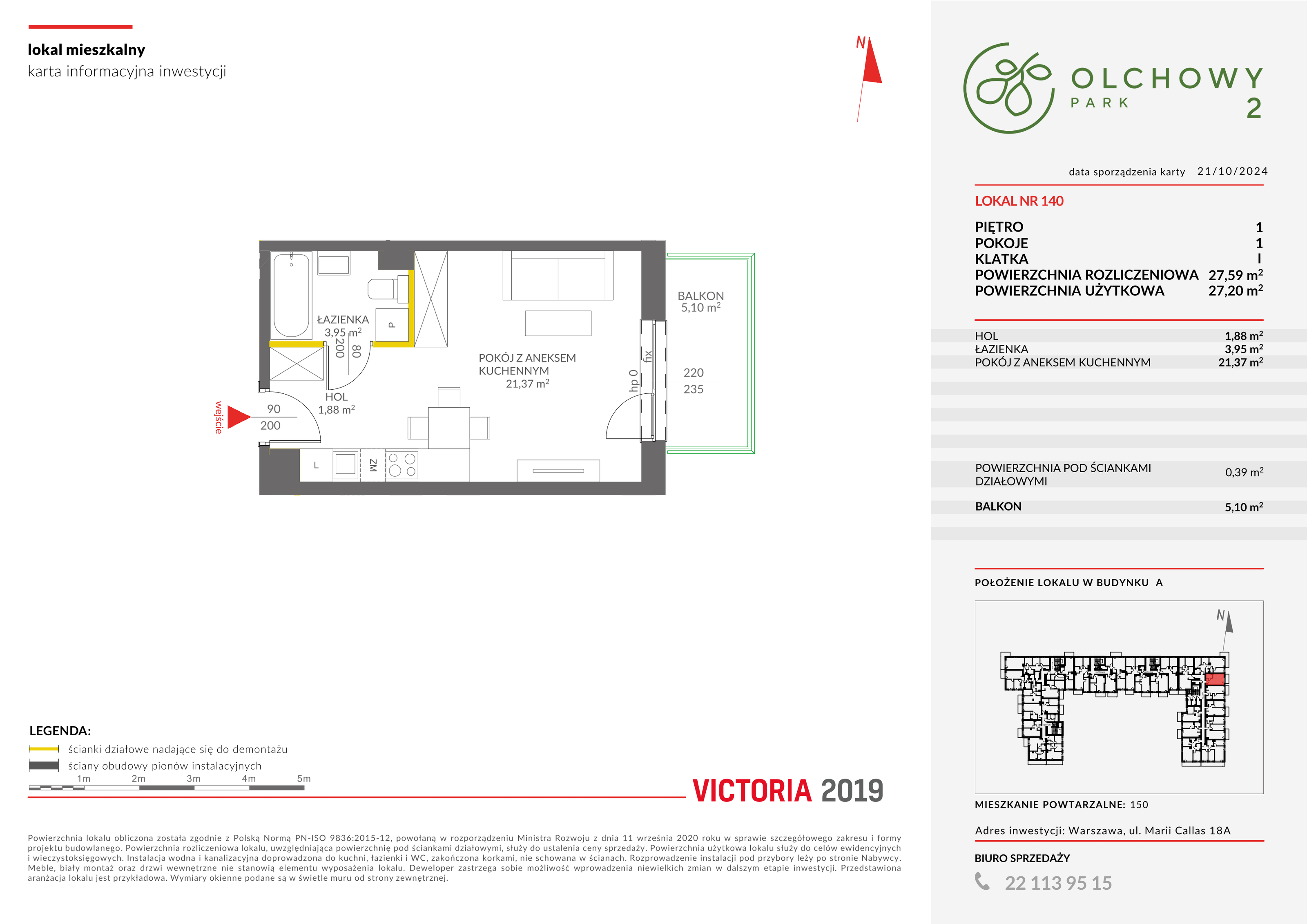 Mieszkanie 27,59 m², piętro 1, oferta nr II/A140, Olchowy Park 2, Warszawa, Białołęka, Kobiałka, ul. Marii Callas 18-idx