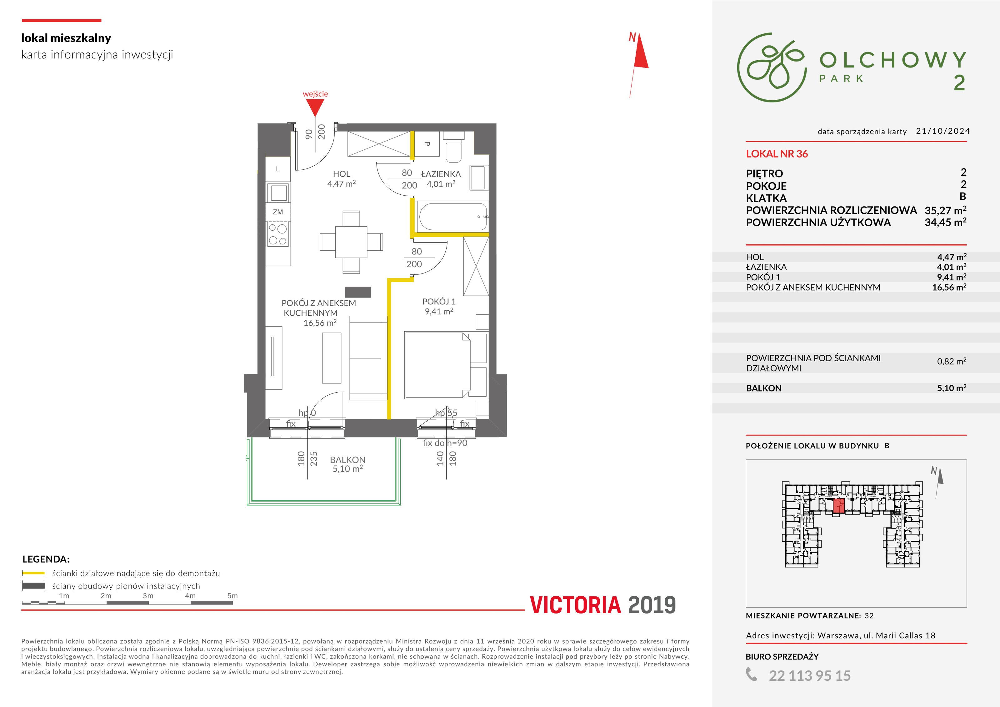 Mieszkanie 35,27 m², piętro 2, oferta nr II/B36, Olchowy Park 2, Warszawa, Białołęka, Kobiałka, ul. Marii Callas 18-idx