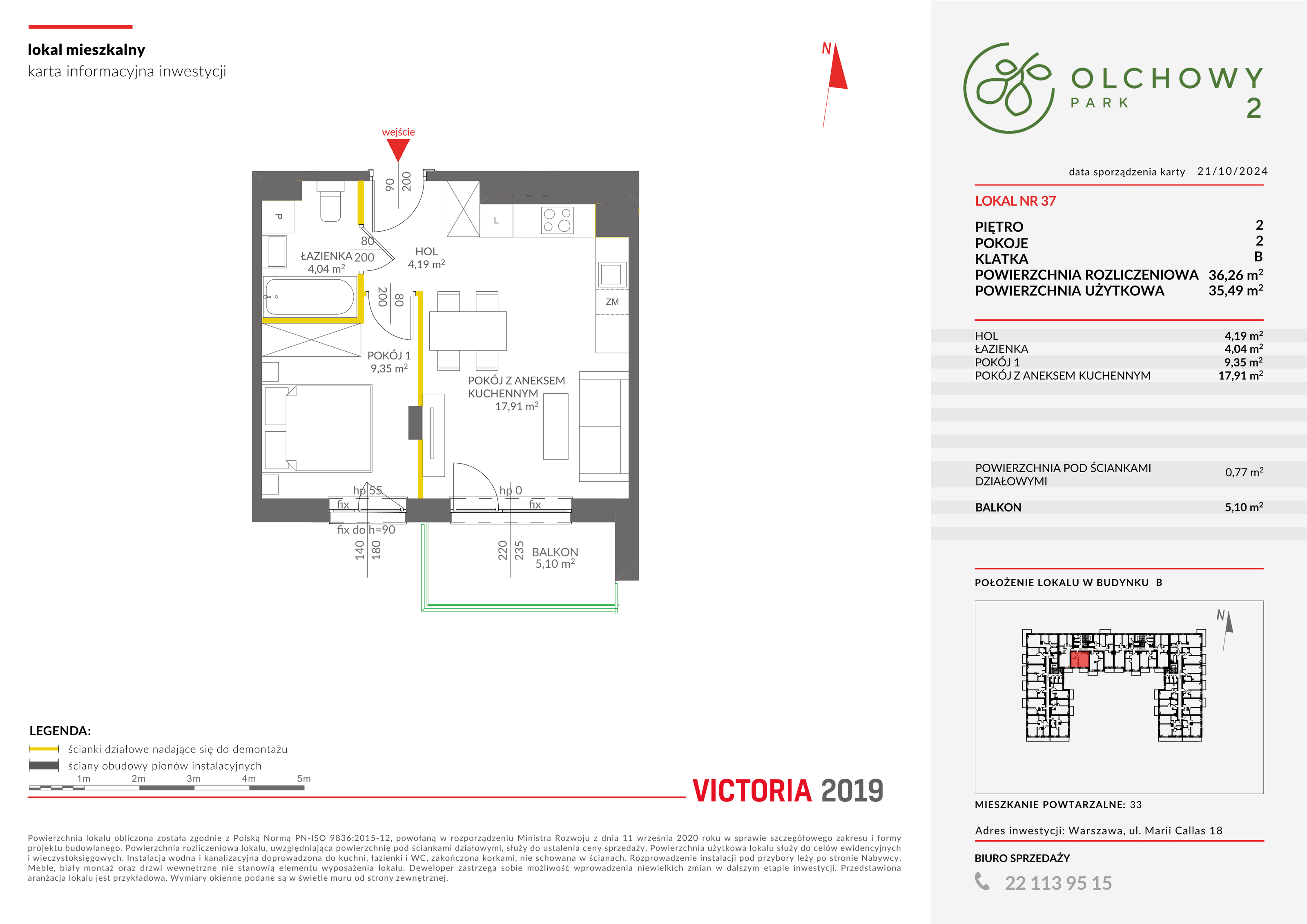 Mieszkanie 36,26 m², piętro 2, oferta nr II/B37, Olchowy Park 2, Warszawa, Białołęka, Kobiałka, ul. Marii Callas 18-idx