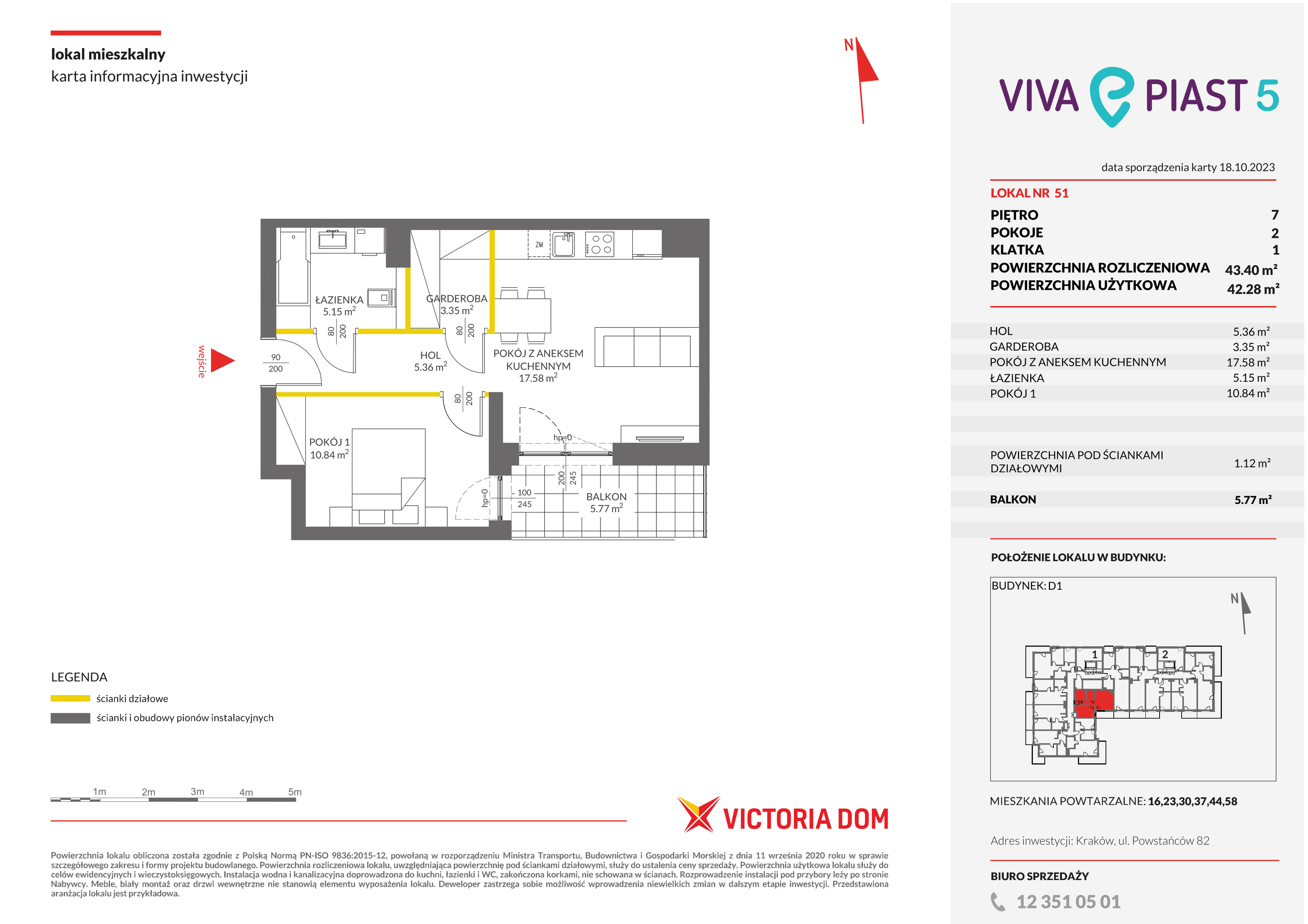 Mieszkanie 43,40 m², piętro 7, oferta nr V/51, Viva Piast, Kraków, Mistrzejowice, ul. Piasta Kołodzieja-idx