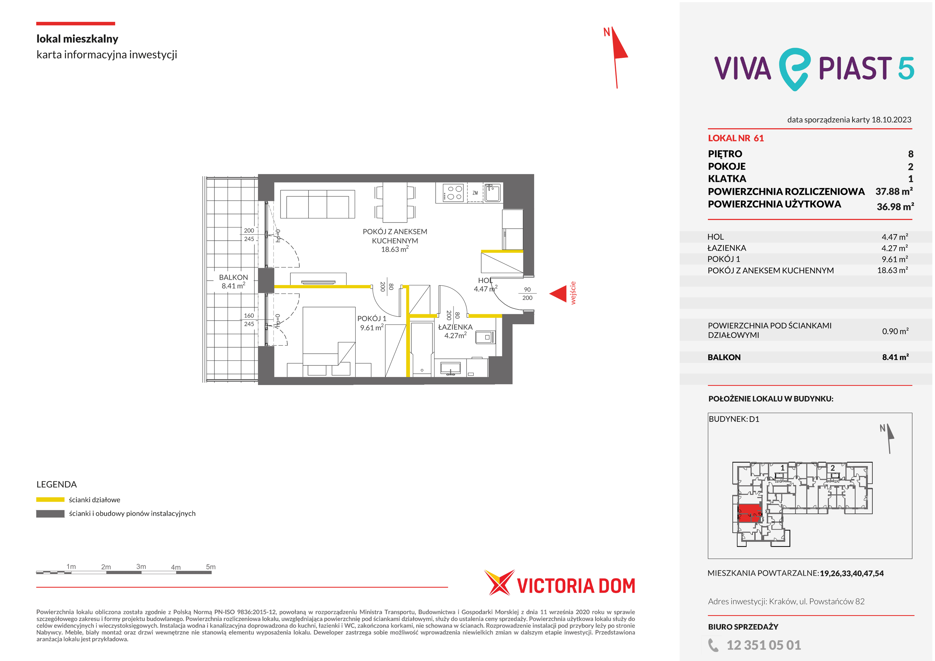 Mieszkanie 37,88 m², piętro 8, oferta nr V/61, Viva Piast, Kraków, Mistrzejowice, ul. Piasta Kołodzieja-idx