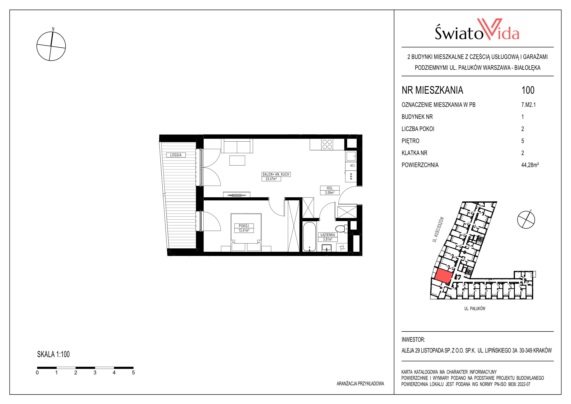 Mieszkanie 44,28 m², piętro 5, oferta nr 100, Osiedle ŚwiatoVida, Warszawa, Białołęka, Tarchomin, ul. Pałuków-idx