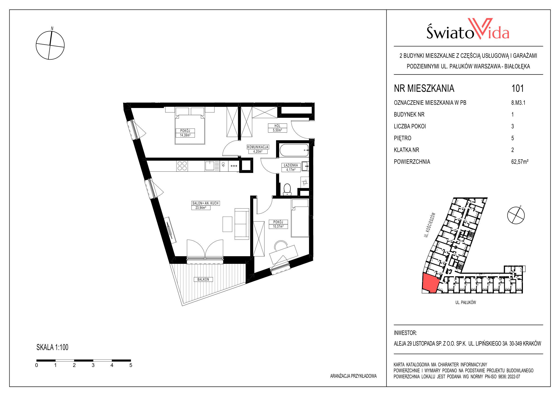 Mieszkanie 62,23 m², piętro 5, oferta nr 101, Osiedle ŚwiatoVida, Warszawa, Białołęka, Tarchomin, ul. Pałuków-idx